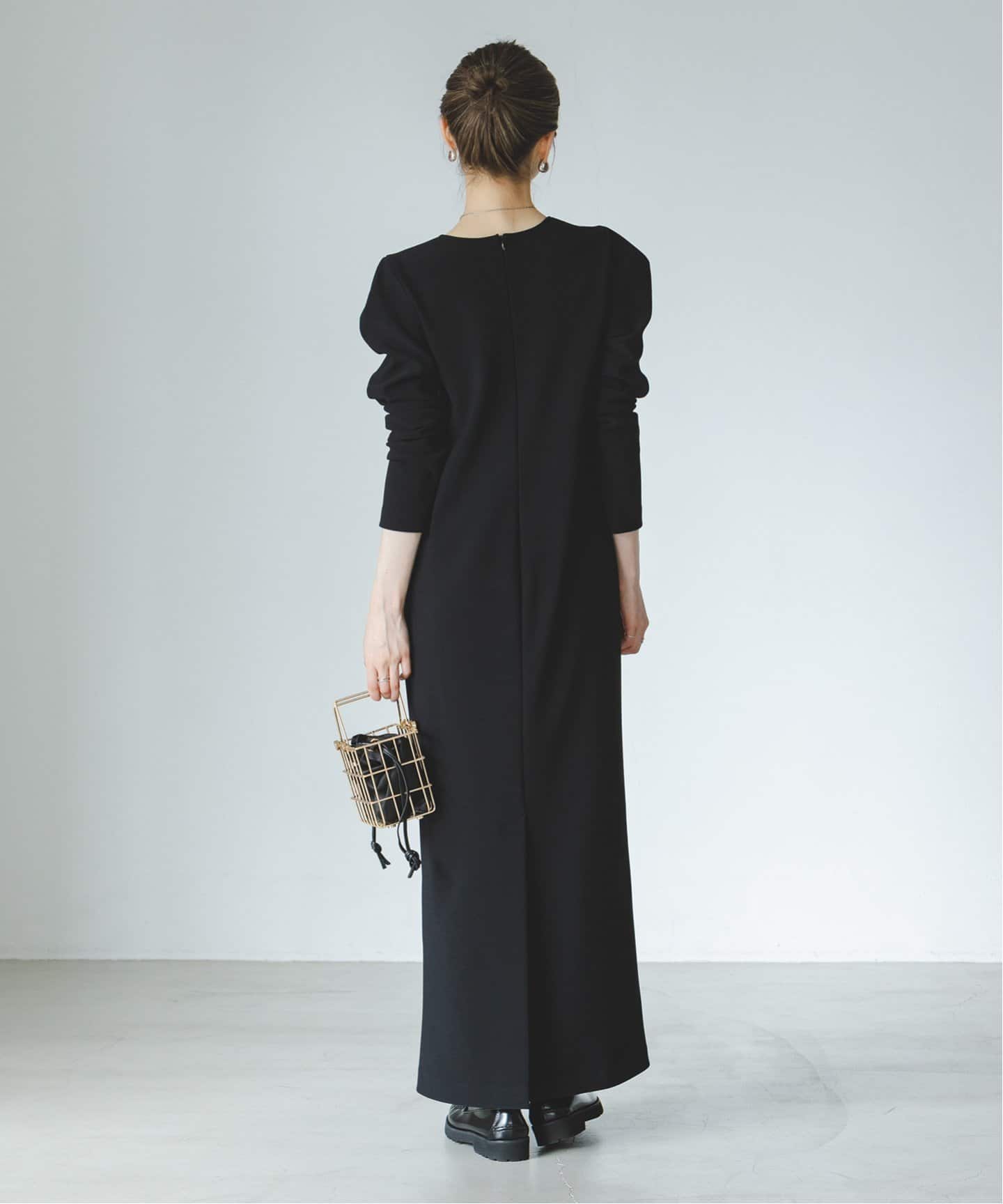 24AW NOBLE ニットライクジョーゼットショルダータックワンピース ロング ニットライクジョーゼットショルダータックワンピース（ワンピース