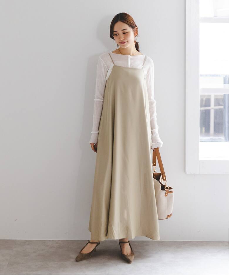 新品タグ付】Noble 《追加》サテンツイルキャミワンピース カーキ  