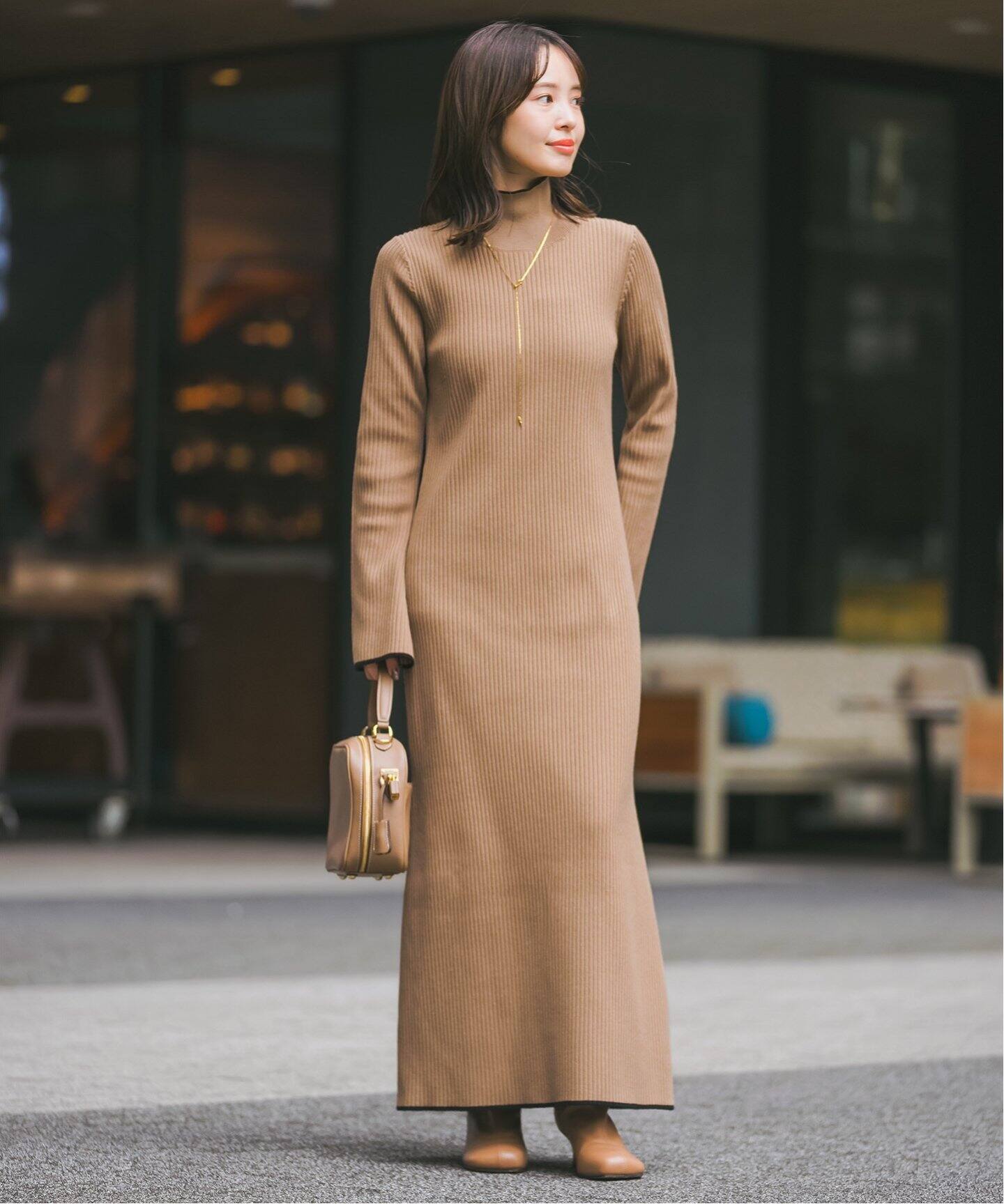 バイカラートリムリブニットワンピース（ワンピース）｜NOBLE  