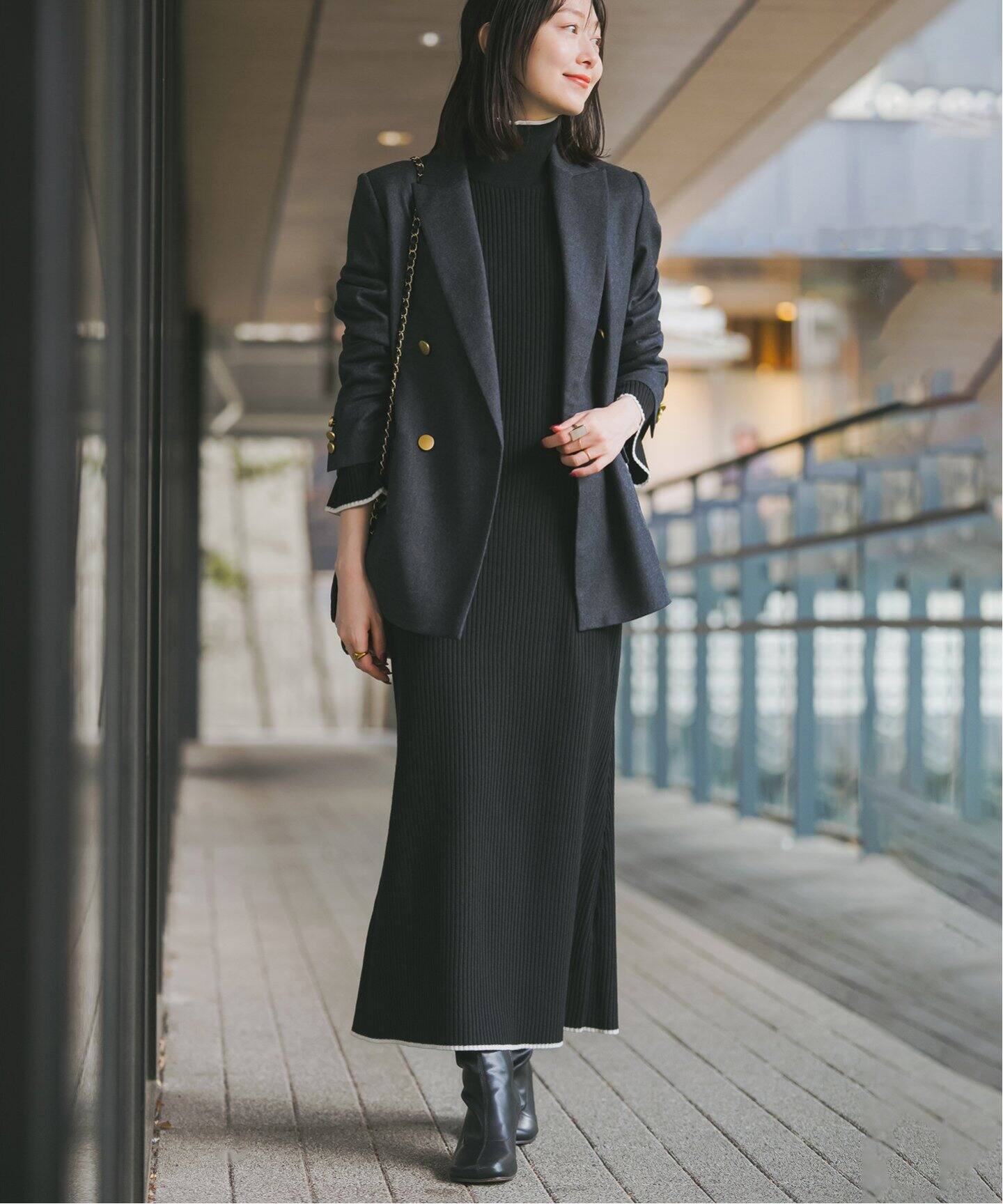 新品】ノーブル（NOBLE）ラウンドネックバイカラーニットワンピース  