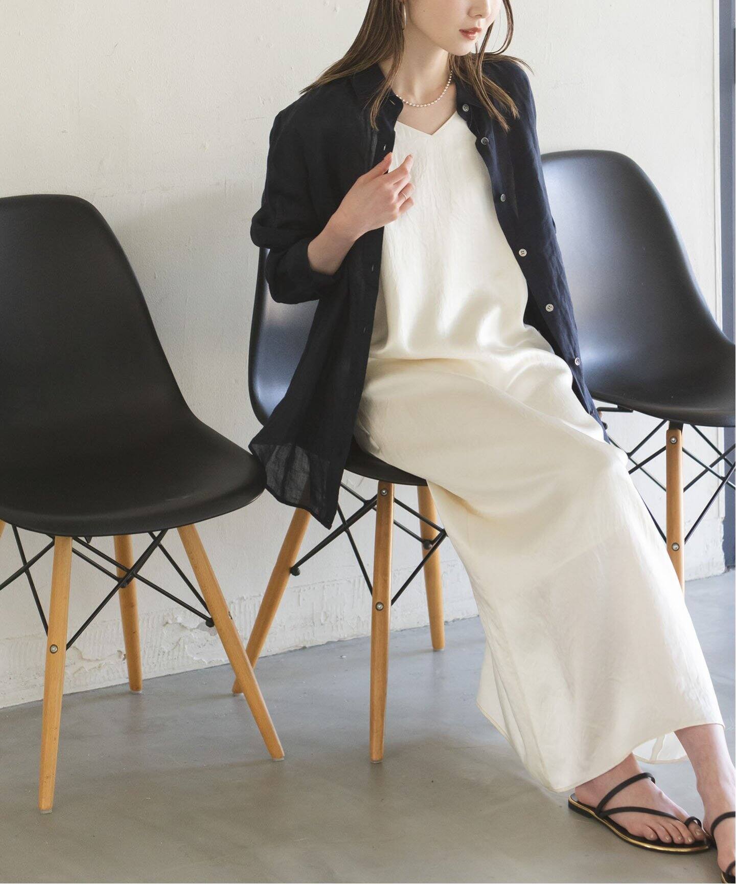 追加》サテンVネックキャミソールワンピース（ワンピース）｜NOBLE  