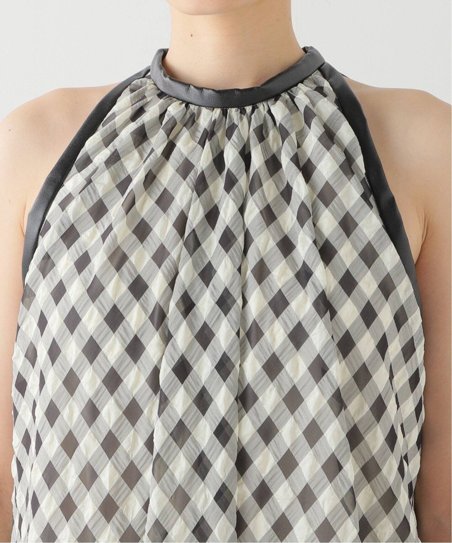 レザーパイピングギンガムチェックワンピース（ワンピース）｜NOBLE  