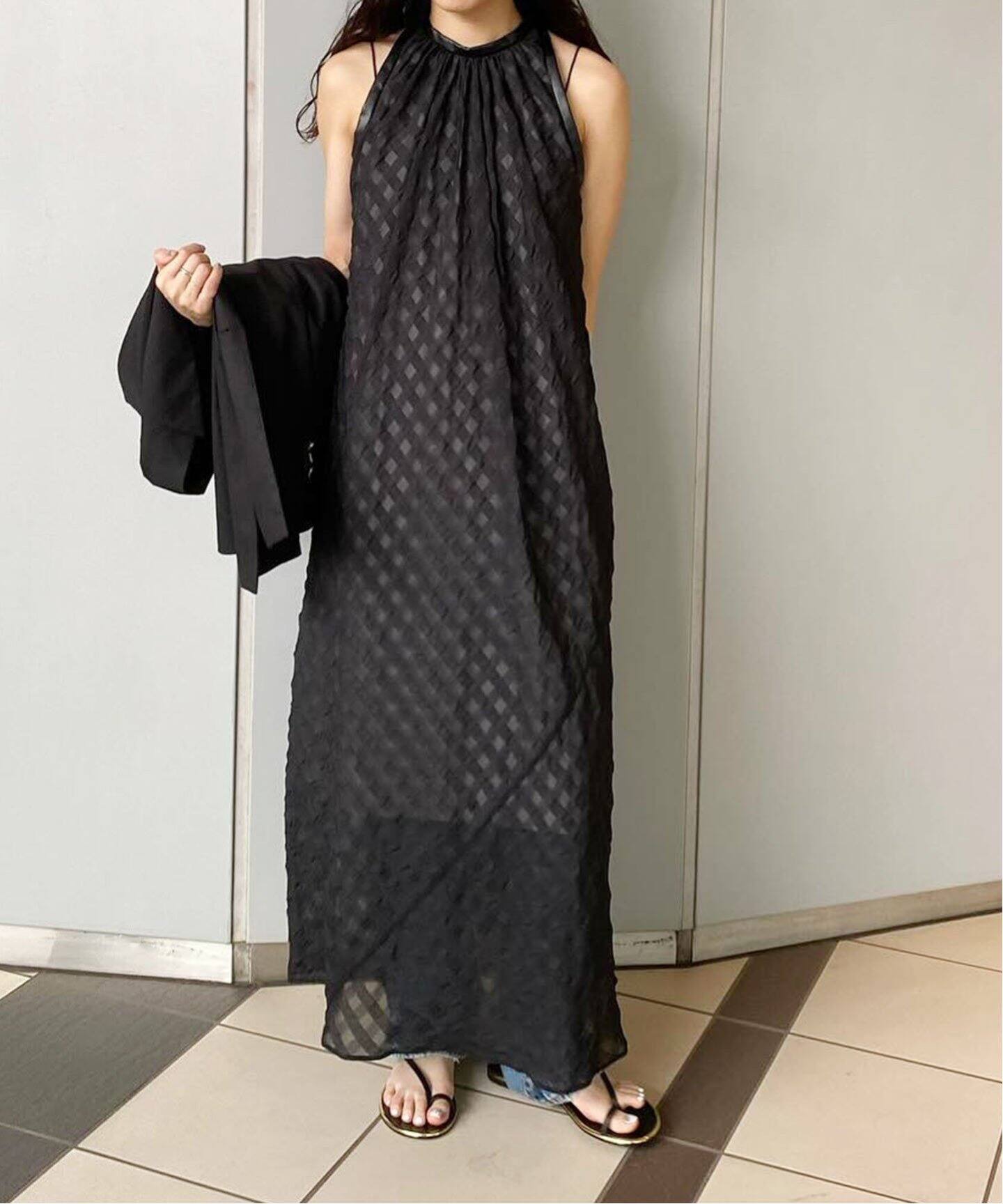 レザーパイピングギンガムチェックワンピース（ワンピース）｜NOBLE  