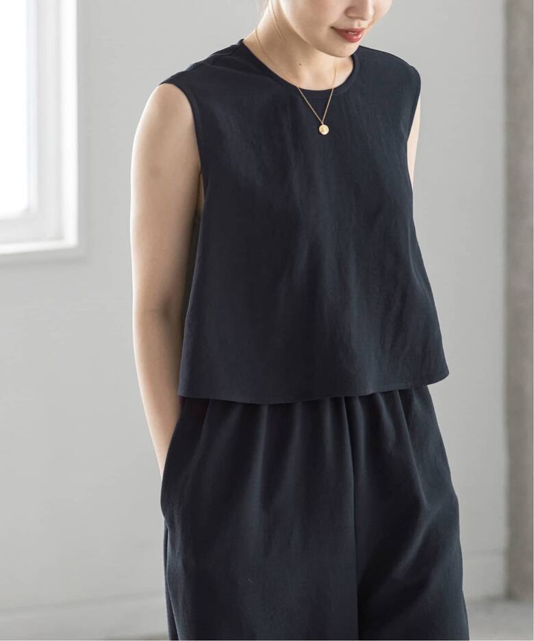 追加》ダブルクレープスリーブレス オールインワン（つなぎ  