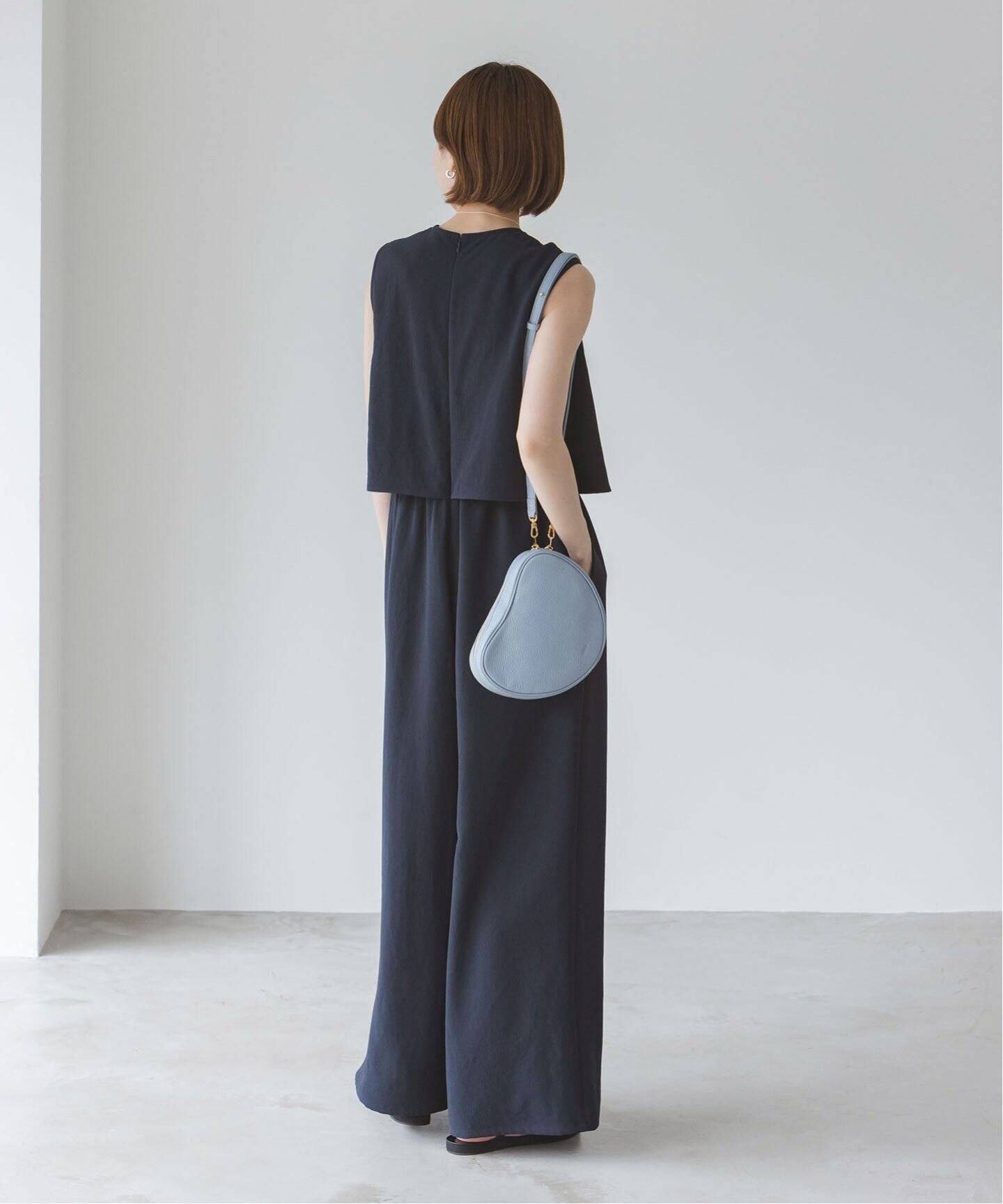 追加》ダブルクレープスリーブレス オールインワン（つなぎ  