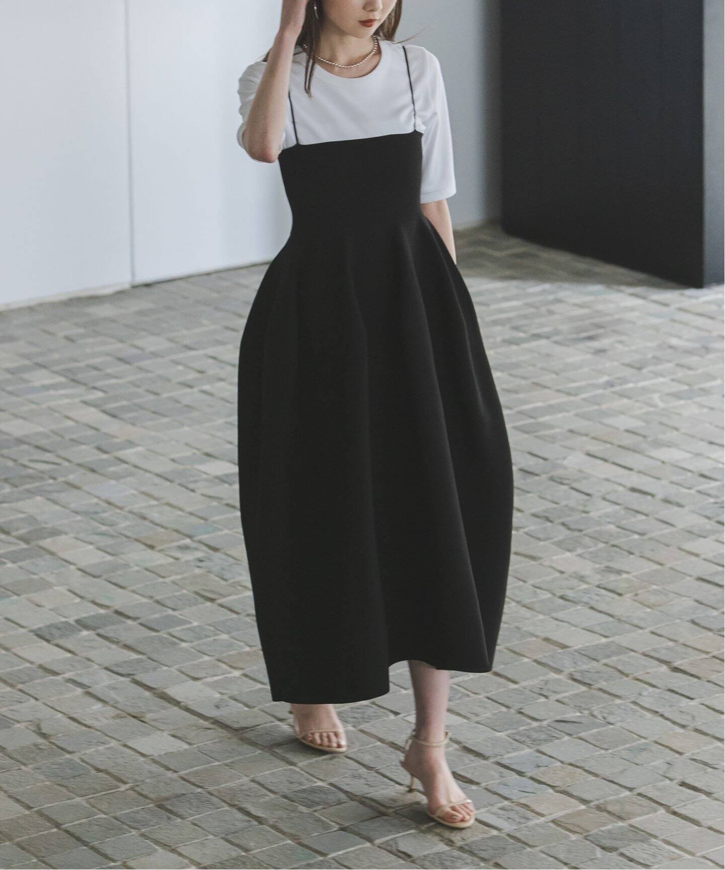 Room no.8 BLACK /ルームエイトブラック ボリュームギャザーベアドレス  