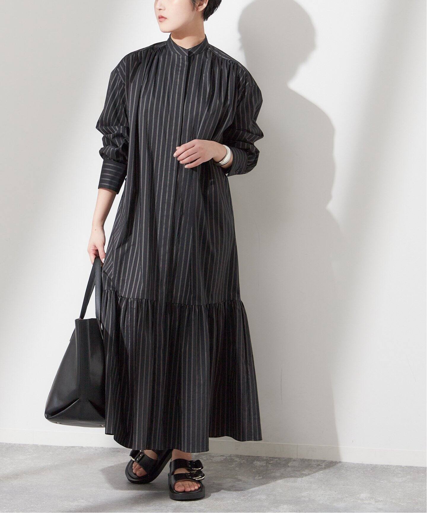 追加2》ストライプ/デシンマキシティアードワンピース（ワンピース  