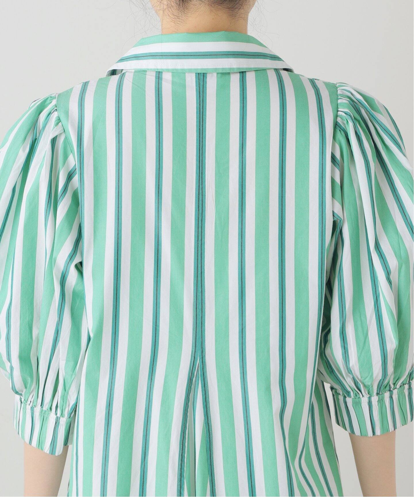 GANNI/ガニー】Stripe Cotton Collar Long Dress：ワンピース  