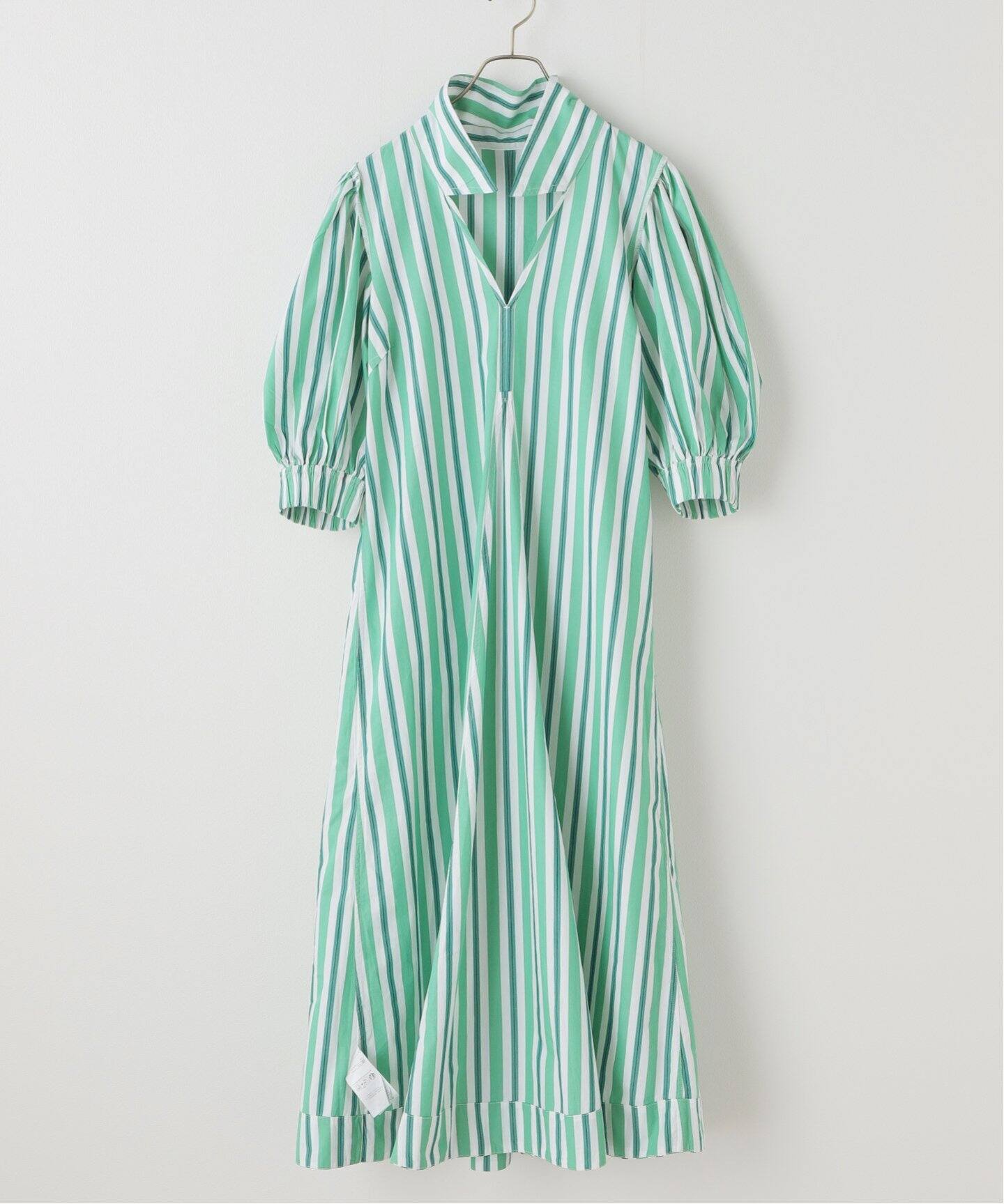GANNI/ガニー】Stripe Cotton Collar Long Dress：ワンピース  