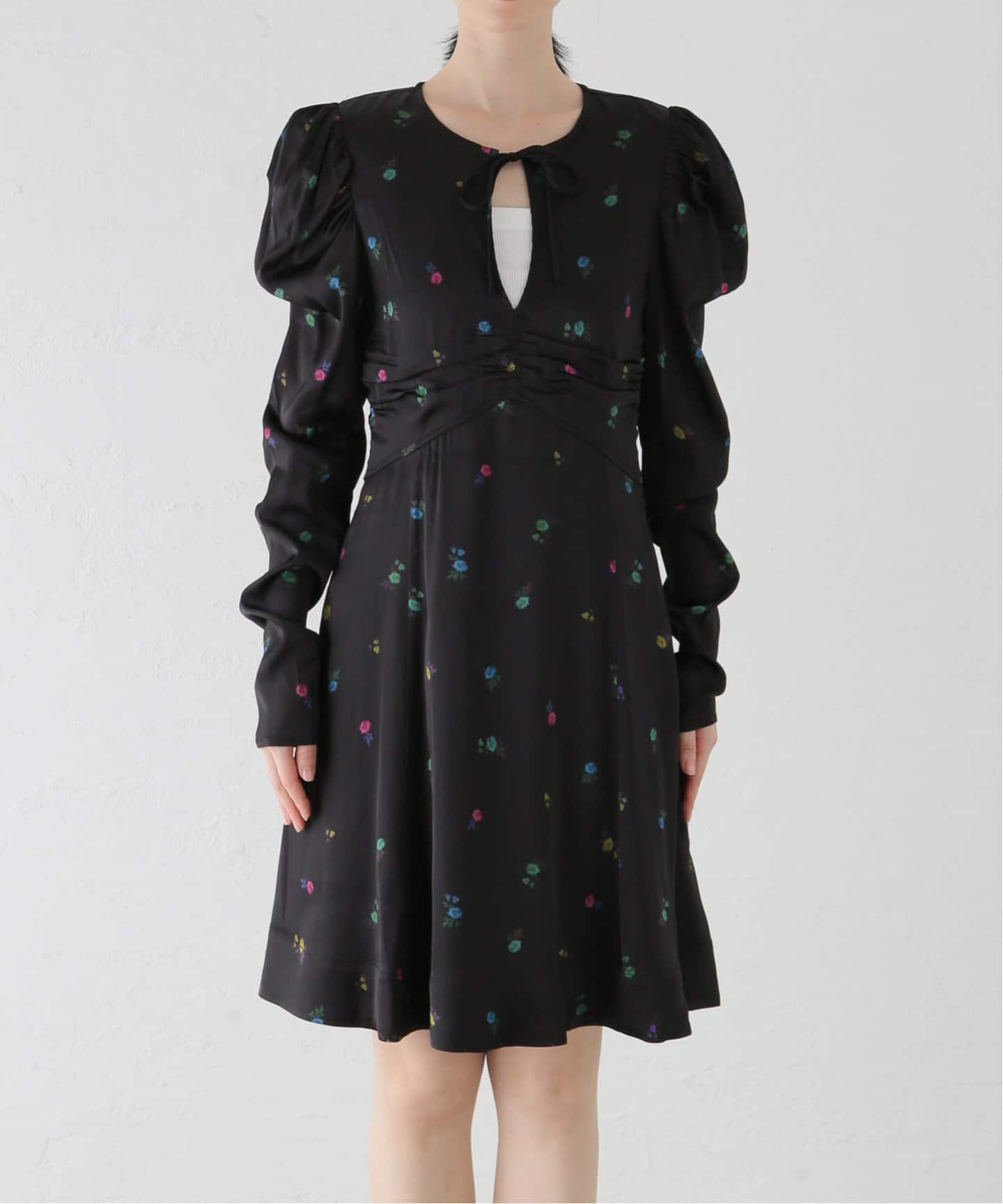 GANNI】Printed Satin Long Sleeve Mini Dre F9127（ワンピース