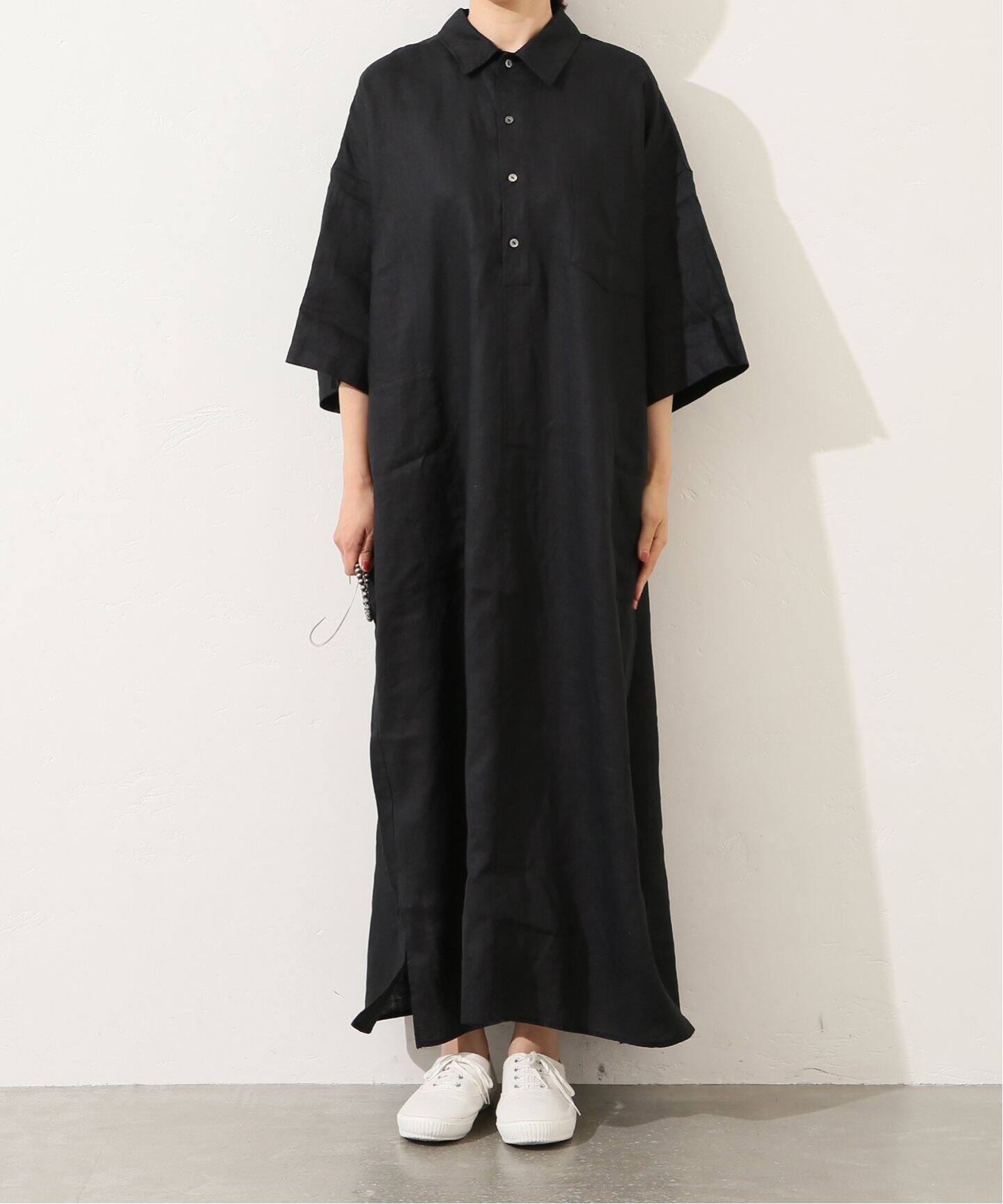 40リネンワッシャー シャツワンピース（ワンピース）｜journal 