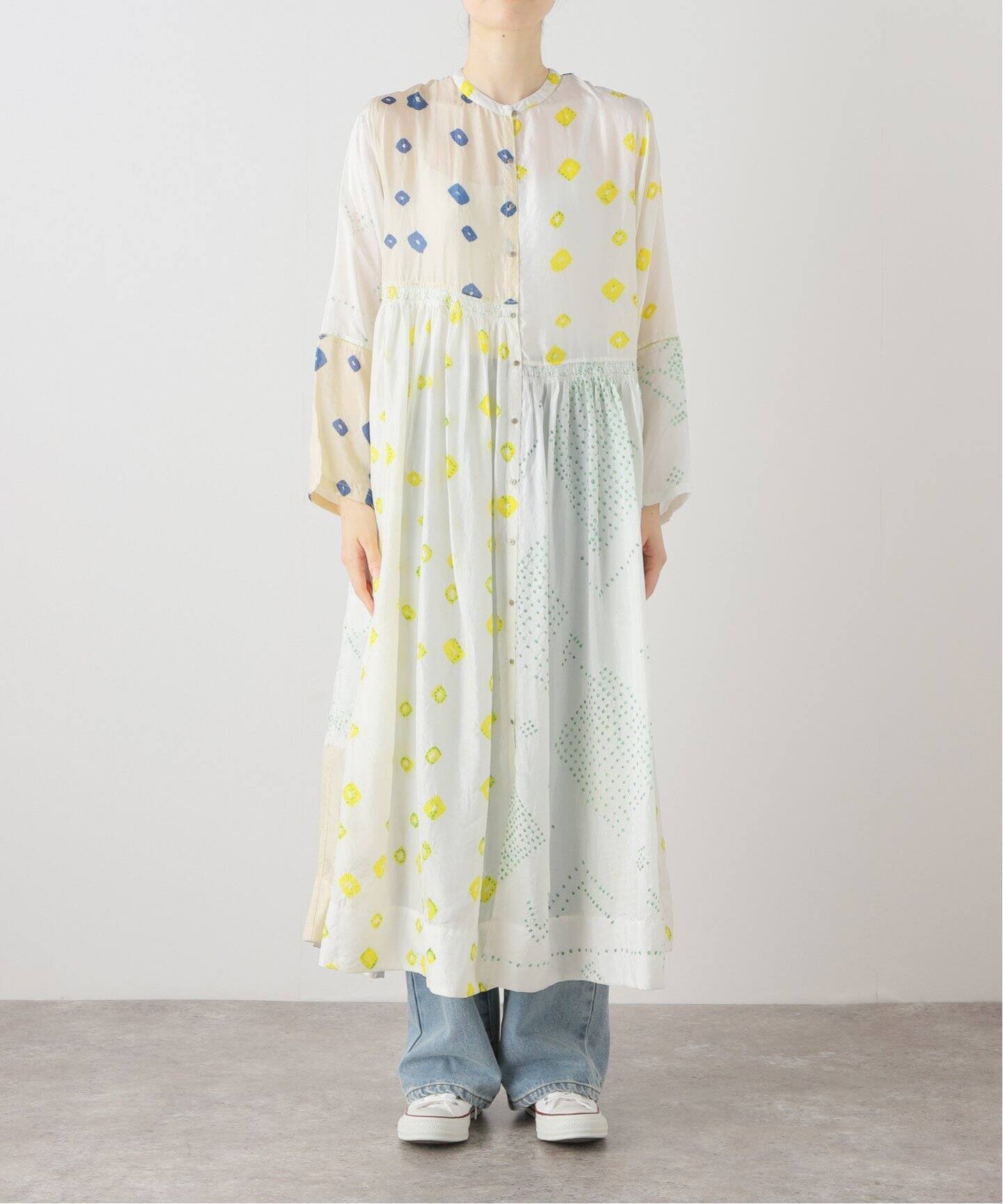 INJIRI/インジリ】SILK LONG SLEEVE OPEN DRESS (DYEI（ワンピース 