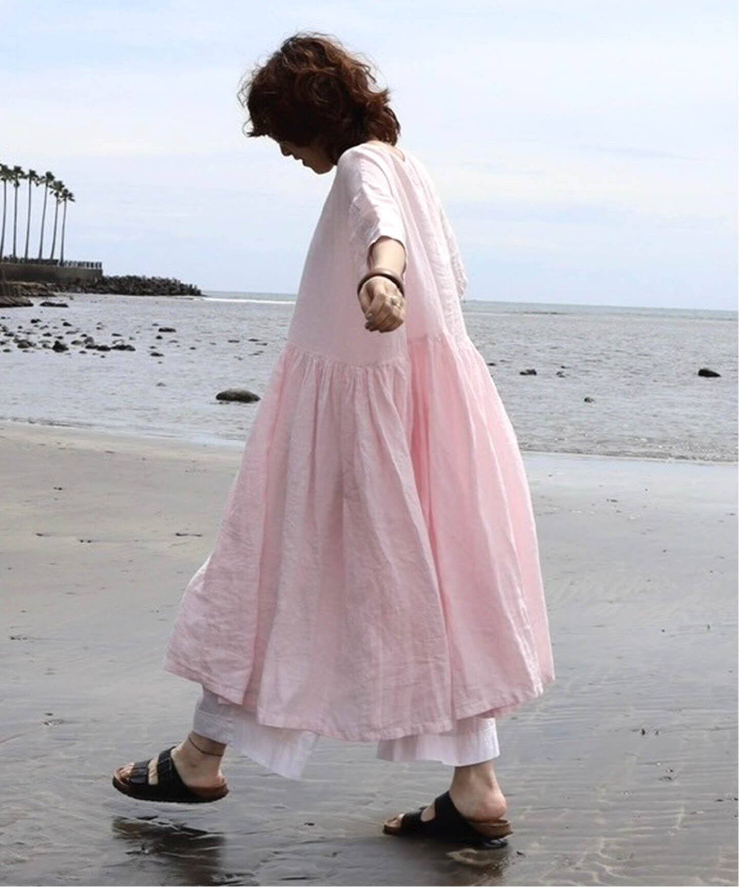 MANUELLE GUIBAL /マニュエルギバル】 LINEN GATHERED DRESS 