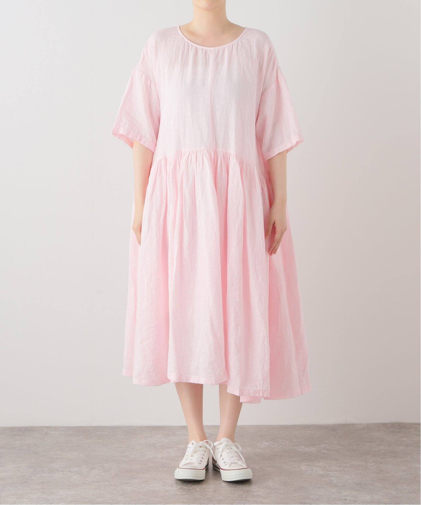 MANUELLE GUIBAL /マニュエルギバル】 LINEN GATHERED DRESS 
