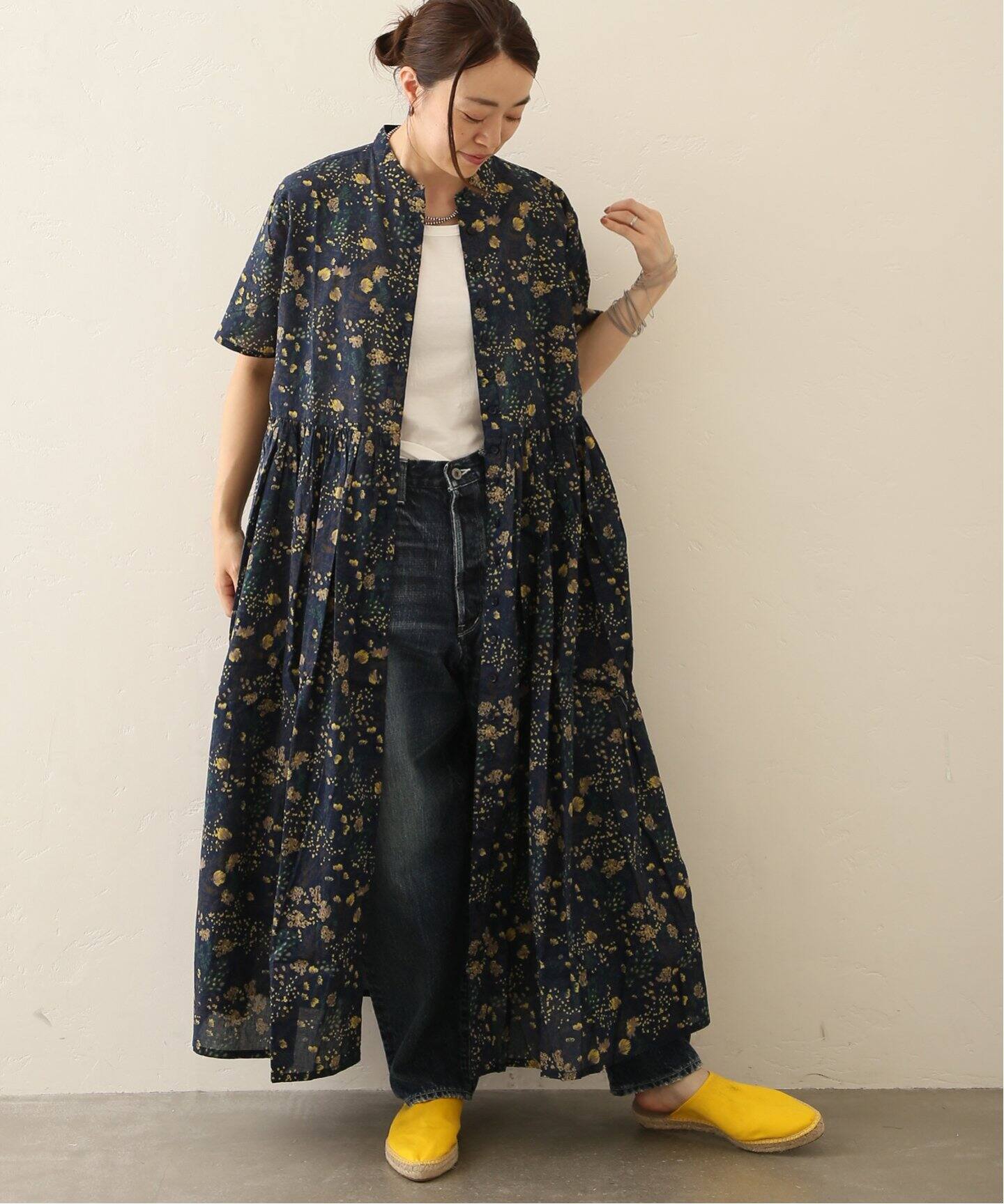 SOIL/ソイル】FLOWER PRINT BANDED COLLAR DRESS（ワンピース 