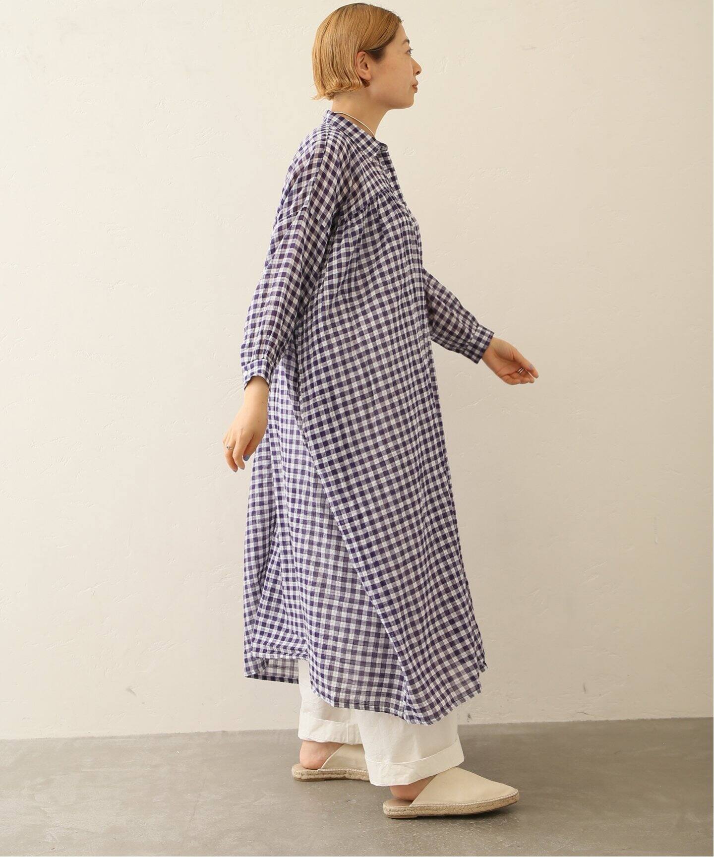 SOIL/ソイル】 GINGHAM CHECK GATHERED SHIRT DRESS（ワンピース 