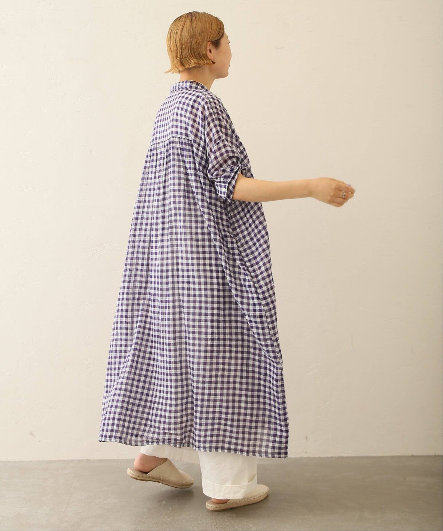 SOIL/ソイル】 GINGHAM CHECK GATHERED SHIRT DRESS（ワンピース 