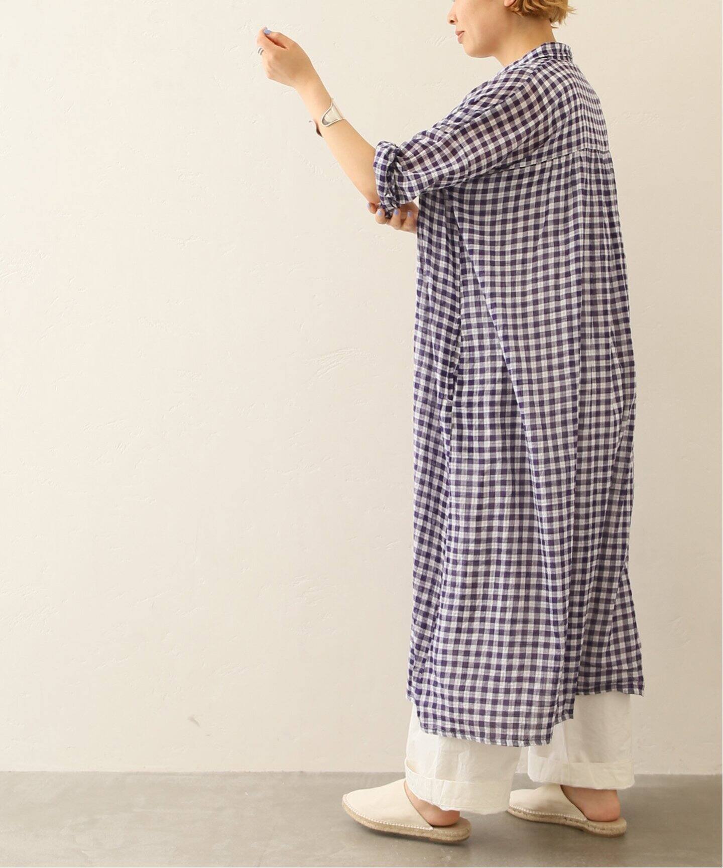 SOIL/ソイル】 GINGHAM CHECK GATHERED SHIRT DRESS（ワンピース 