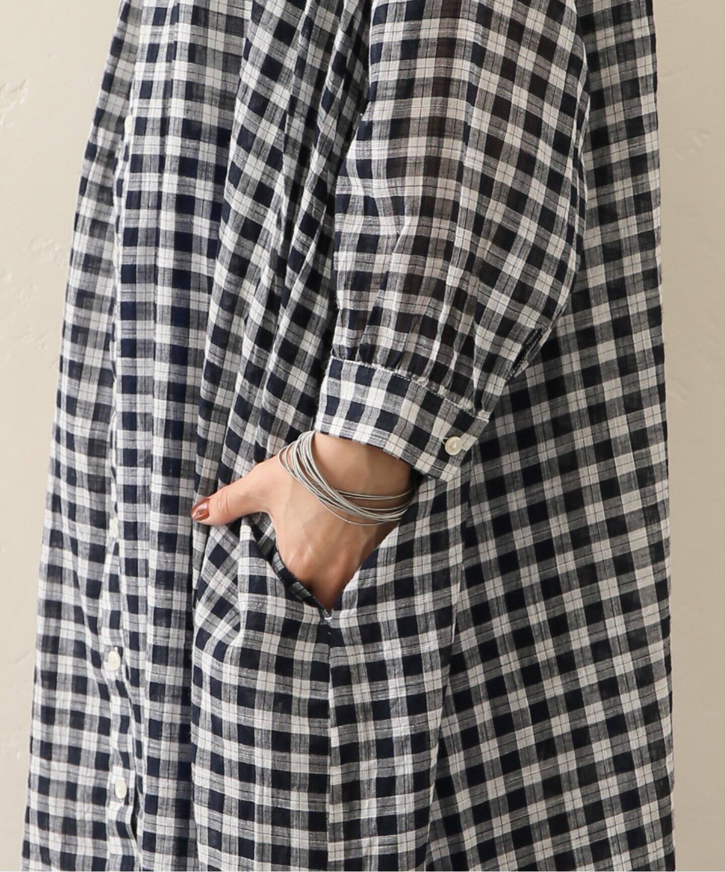 SOIL/ソイル】 GINGHAM CHECK GATHERED SHIRT DRESS（ワンピース 
