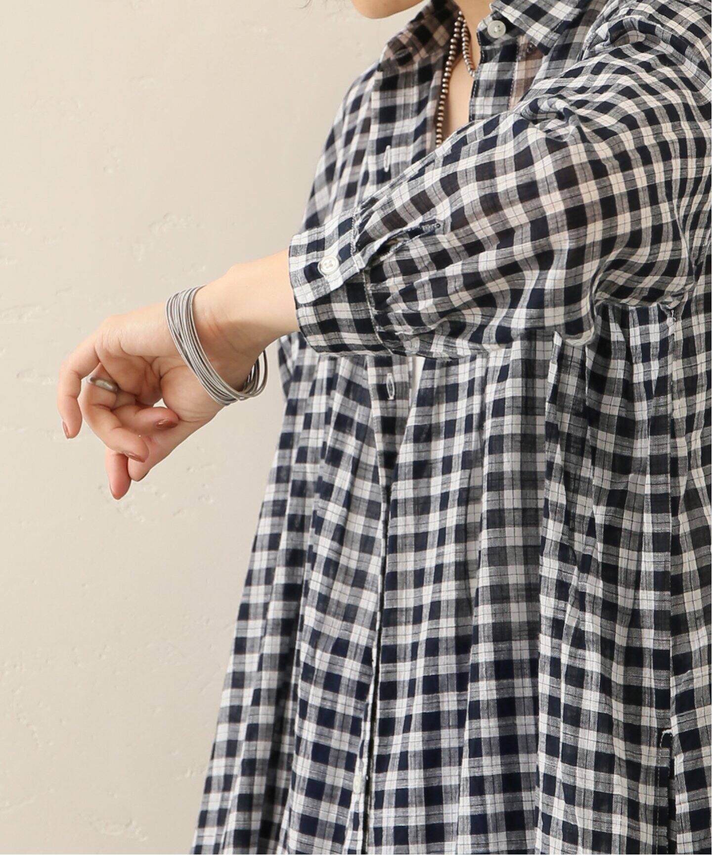 SOIL/ソイル】 GINGHAM CHECK GATHERED SHIRT DRESS（ワンピース 