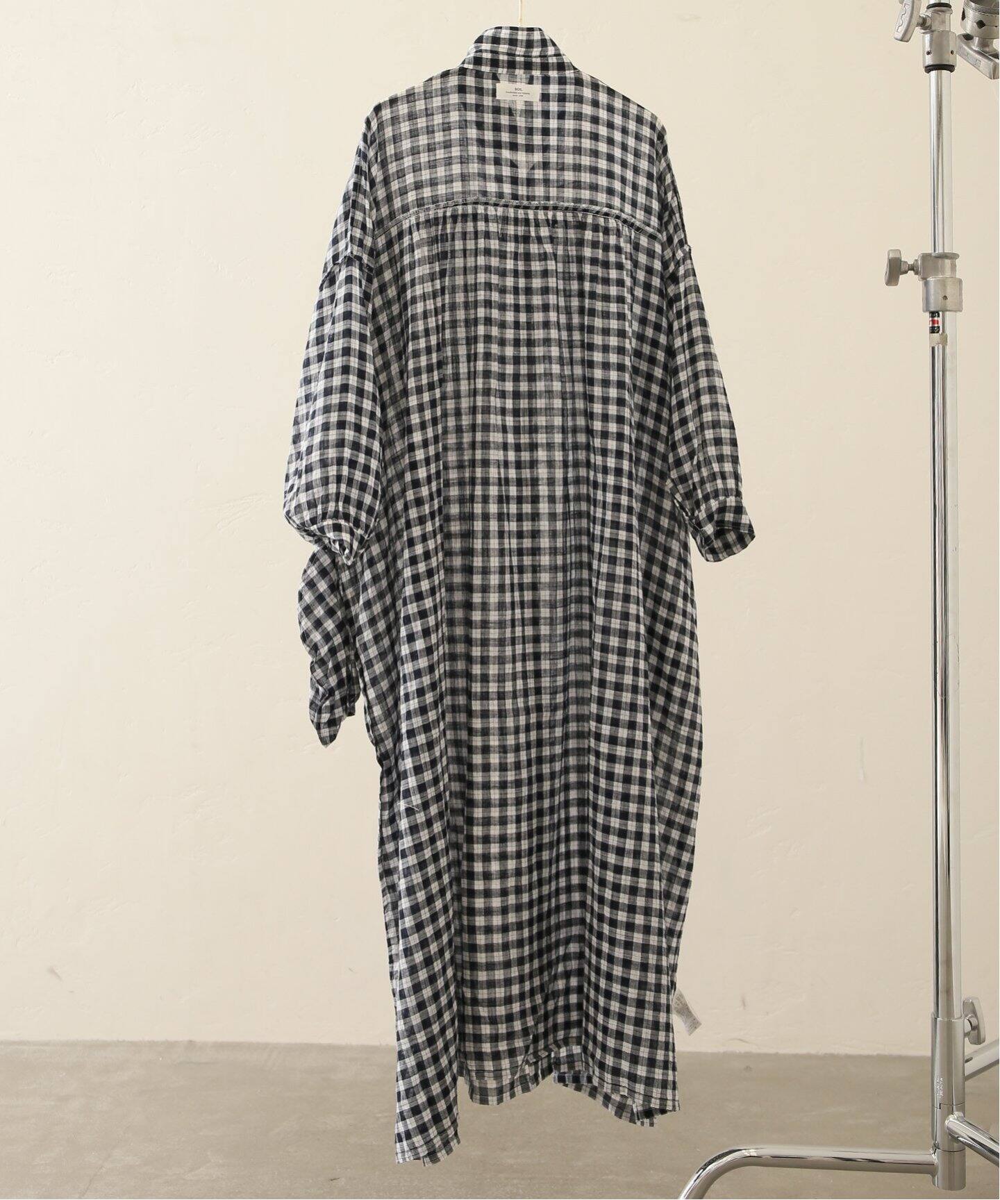 SOIL/ソイル】 GINGHAM CHECK GATHERED SHIRT DRESS（ワンピース 