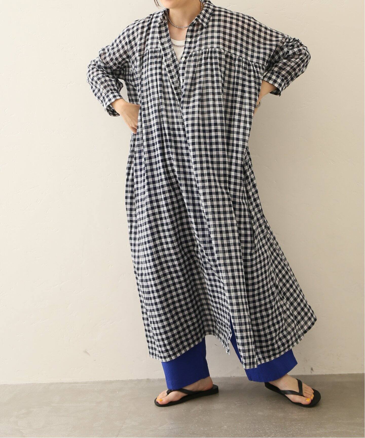 SOIL/ソイル】 GINGHAM CHECK GATHERED SHIRT DRESS（ワンピース 