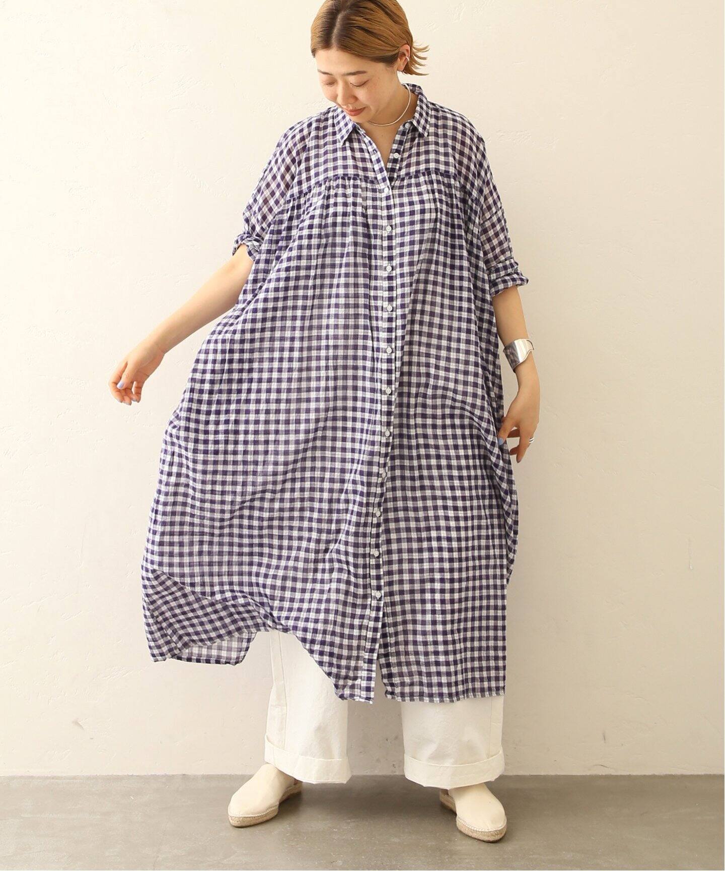 SOIL/ソイル】 GINGHAM CHECK GATHERED SHIRT DRESS（ワンピース 