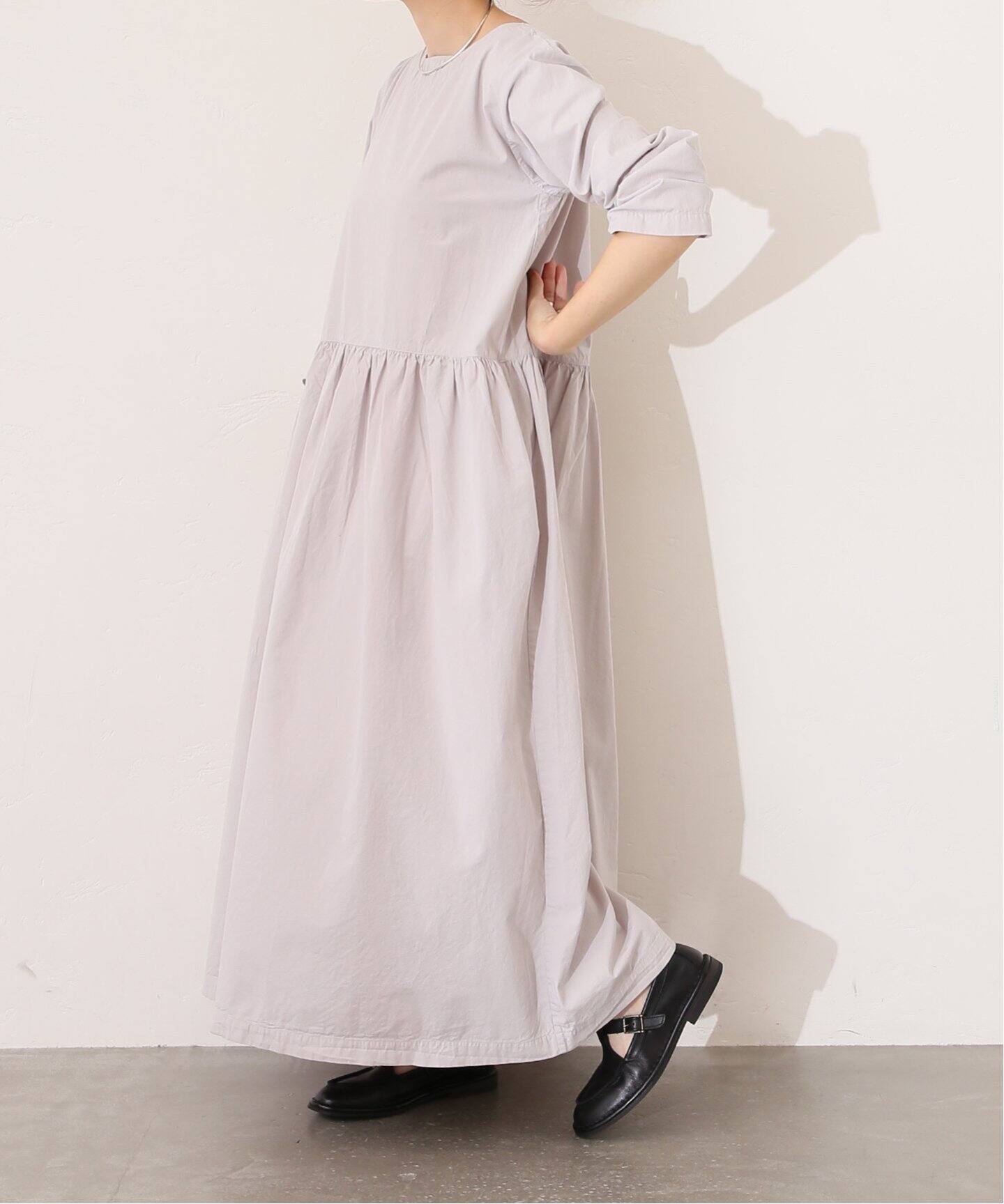 ARMEN 】40S POPLIN BOAT NECK L/SL ONE-PIE（ワンピース）｜journal 