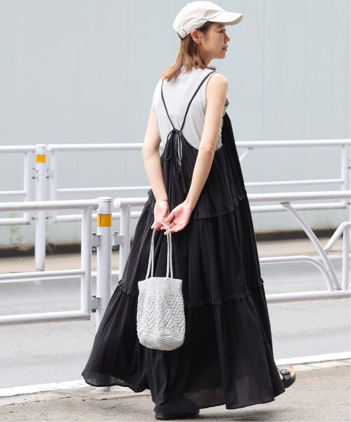 コットンクレープミニフリルキャミソールワンピース（ワンピース  