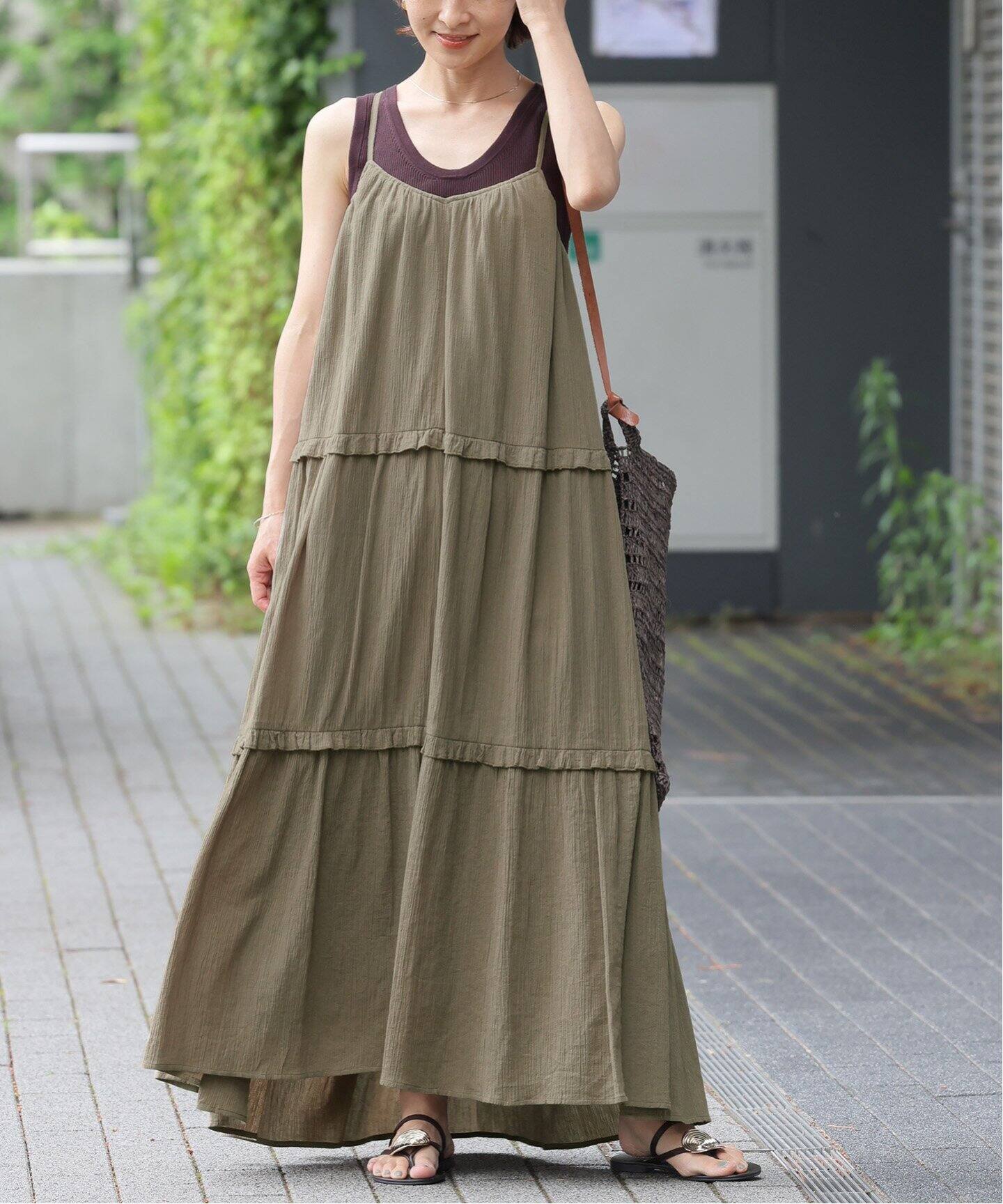 コットンクレープミニフリルキャミソールワンピース（ワンピース  