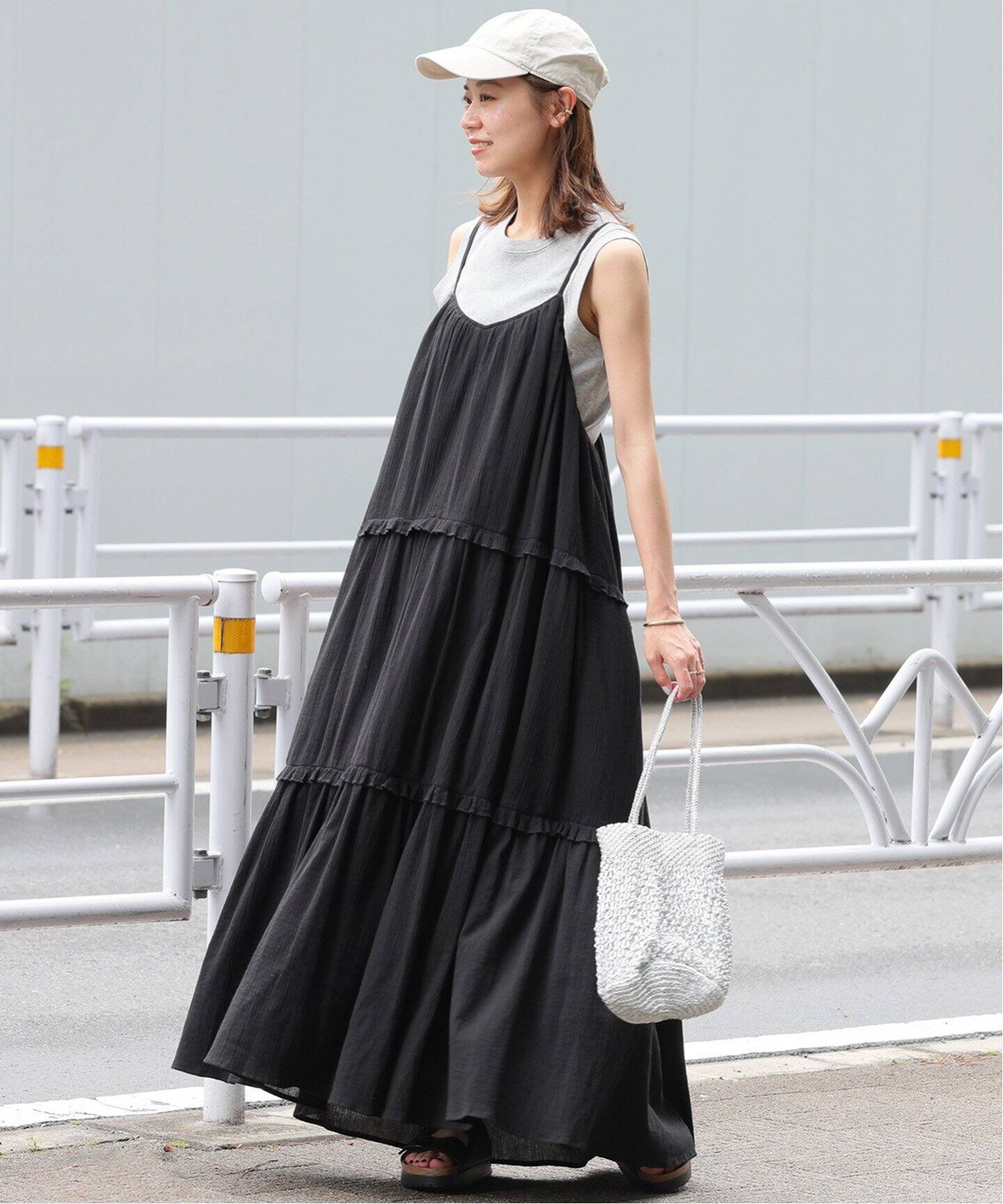 コットンクレープミニフリルキャミソールワンピース（ワンピース  