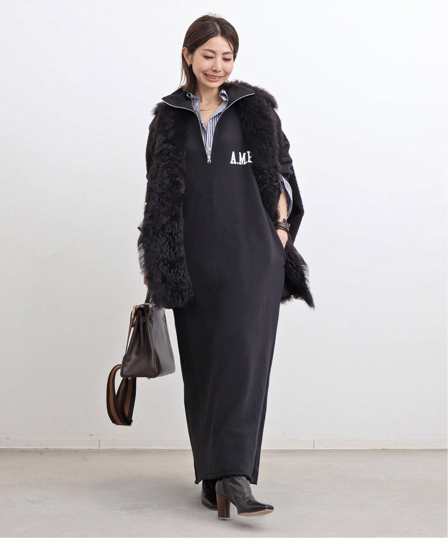 AMERICANA/アメリカーナ】 Half Zip Sweat Onepiece（ワンピース）｜L  