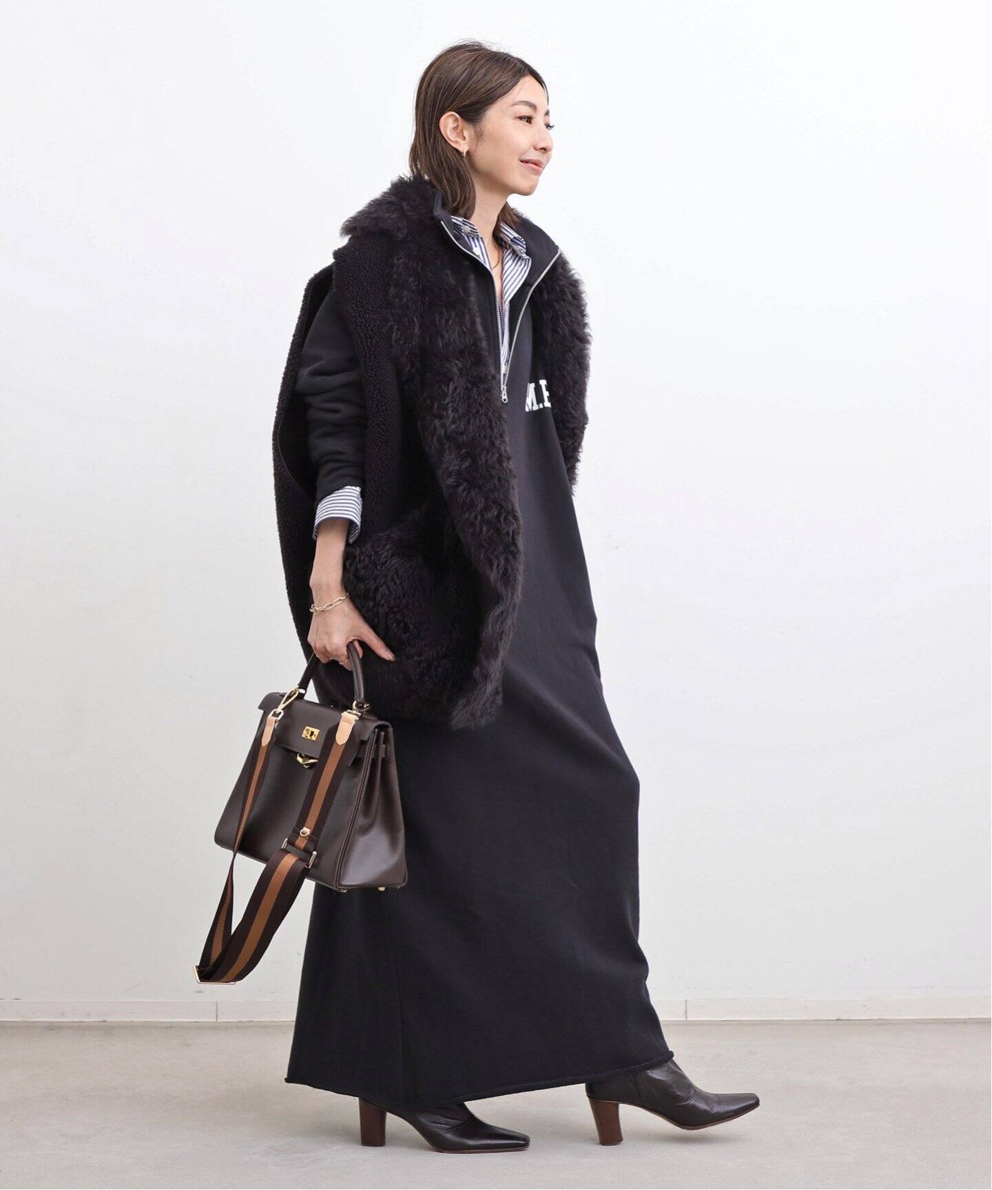 AMERICANA/アメリカーナ】 Half Zip Sweat Onepiece（ワンピース）｜L  