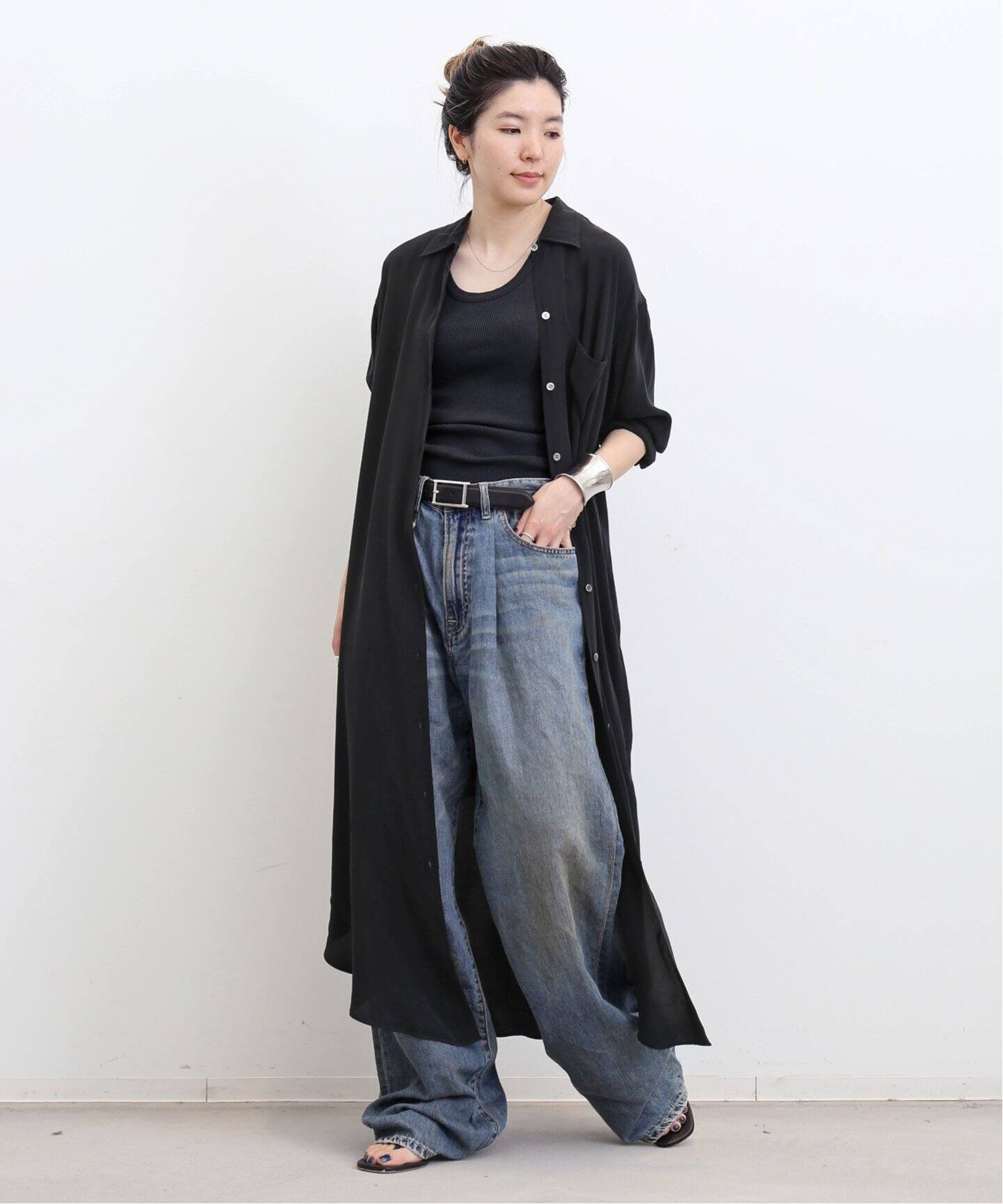LONG SHIRT ONEPIECE（シャツワンピース）｜L 