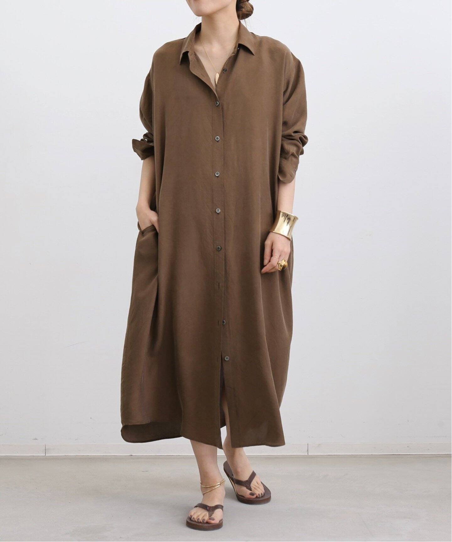 Silk Shirt Dress（シャツワンピース）｜L 