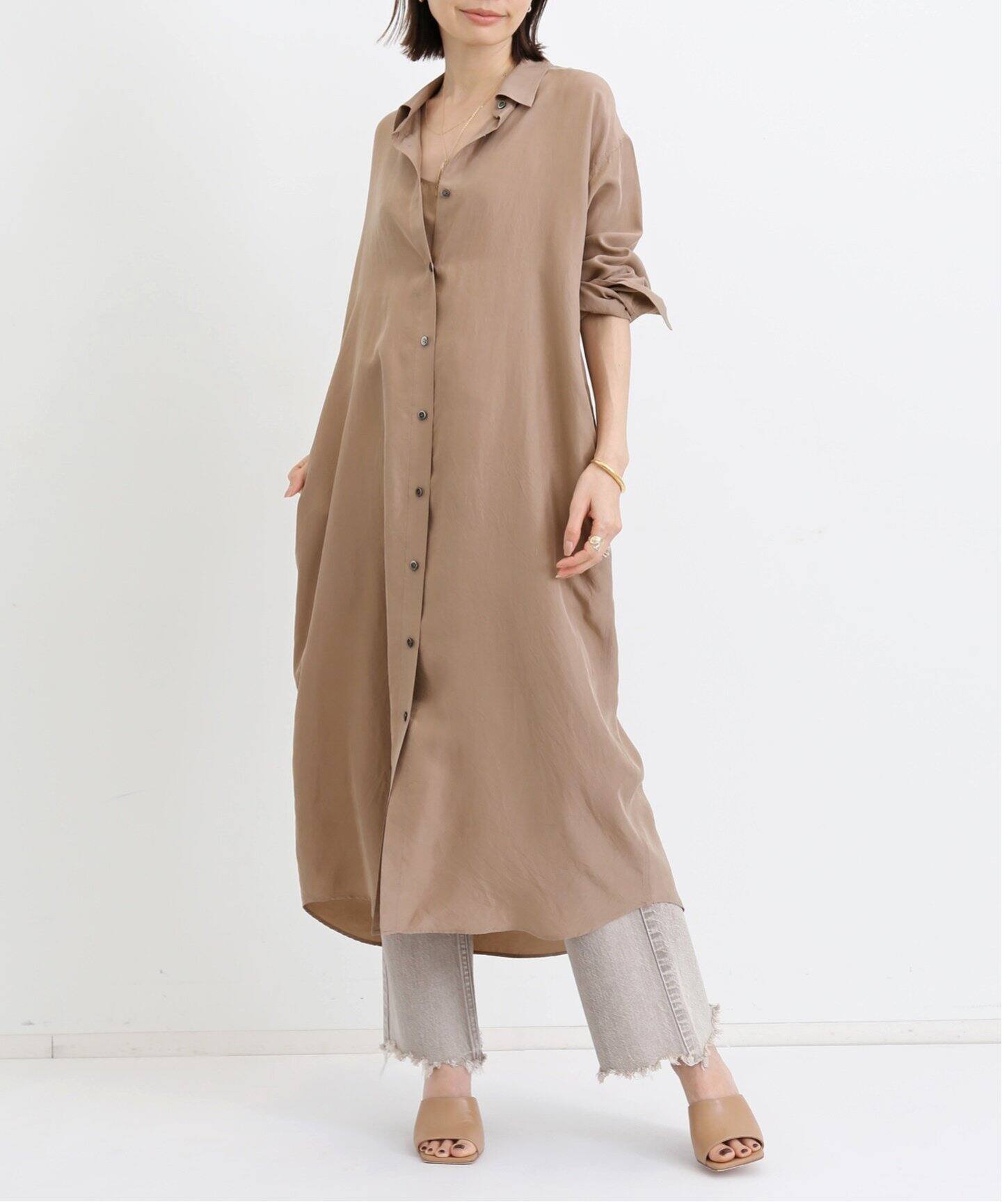 Silk Shirt Dress（シャツワンピース）｜L 