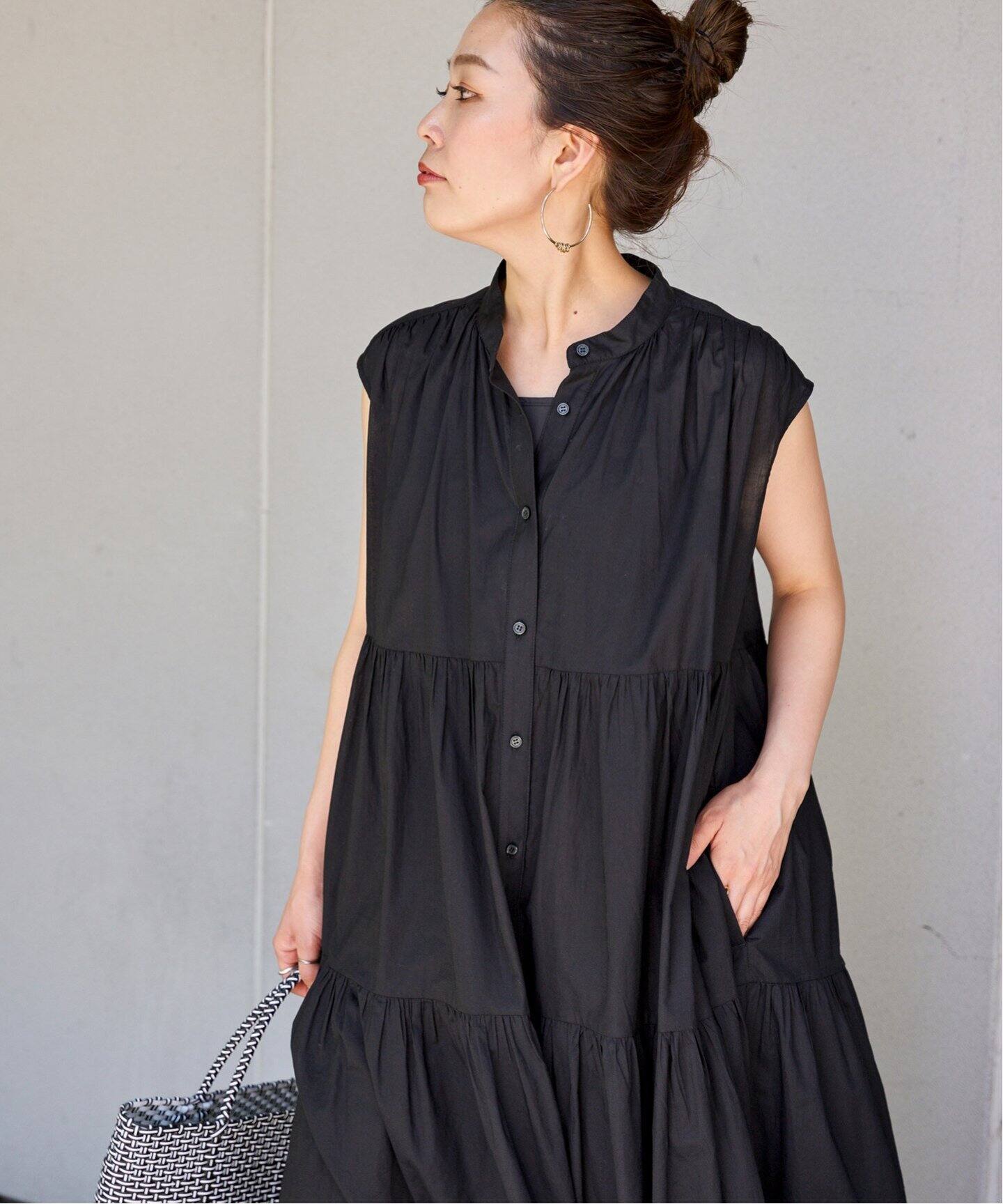 ティアギャザー ボイルノースリーブワンピース（ワンピース）｜B.C  