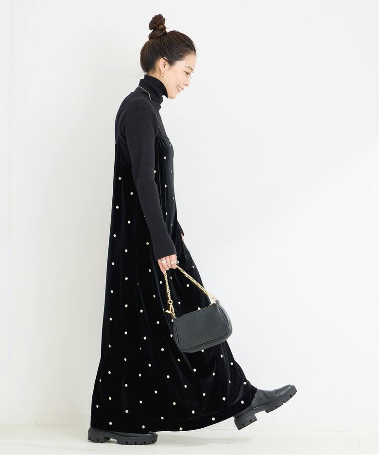 ベロアフラワー刺繍ワンピース（ワンピース）｜B.C STOCK（ベーセー  