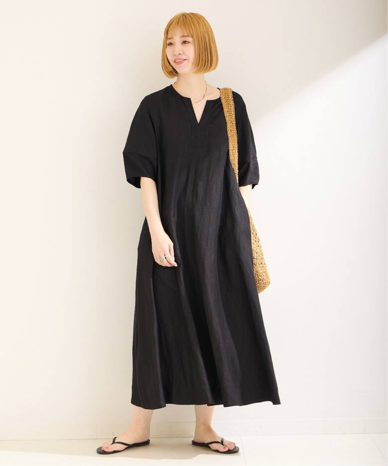 追加》リネンレーヨンコクーンスリーブワンピース（ワンピース）｜B.C  