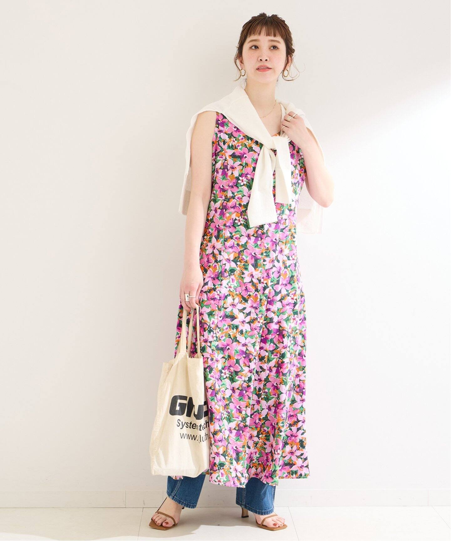 新品！ペコクラブ♡フラワープリントワンピース＊グリーン＊花柄 ZARA フラワープリントシャツロングワンピース グリーン緑 花柄