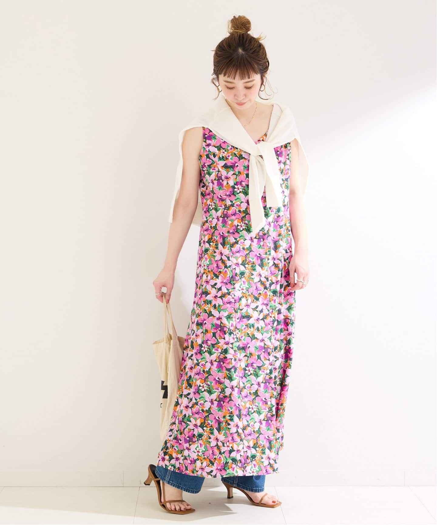 新品！ペコクラブ♡フラワープリントワンピース＊グリーン＊花柄 ZARA フラワープリントシャツロングワンピース グリーン緑 花柄