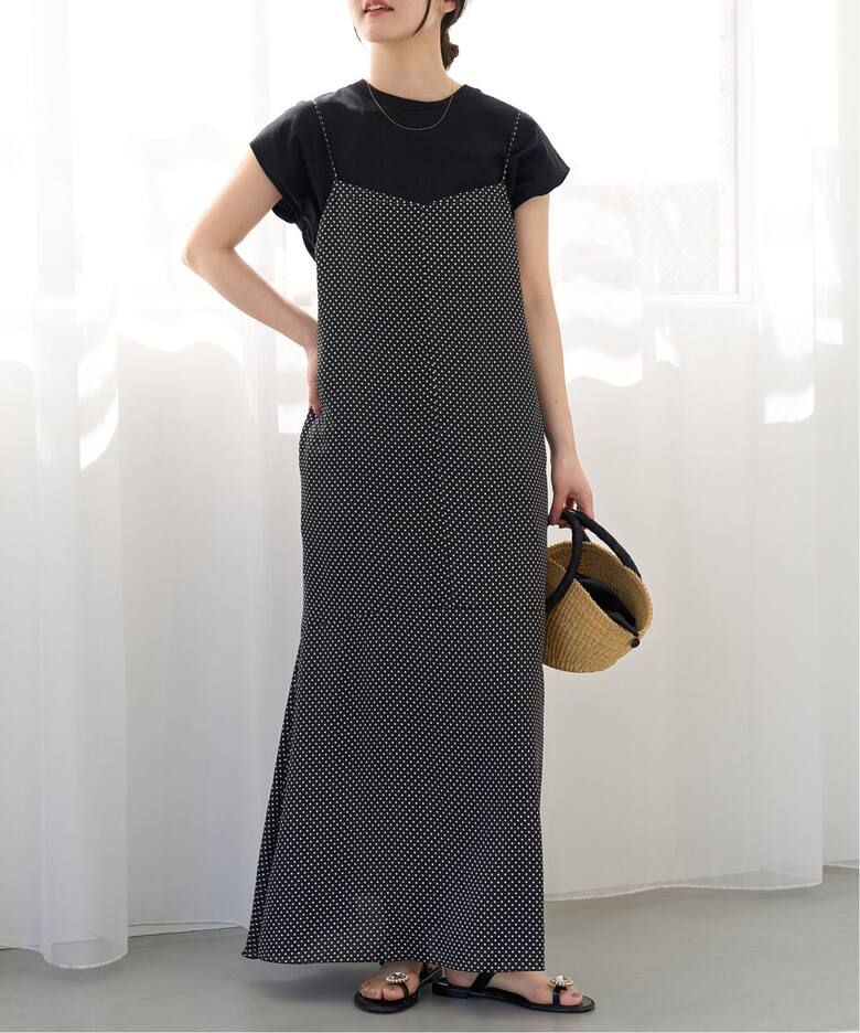 IENA ライトツイードキャミワンピース ブラック38 デザインキャミ  