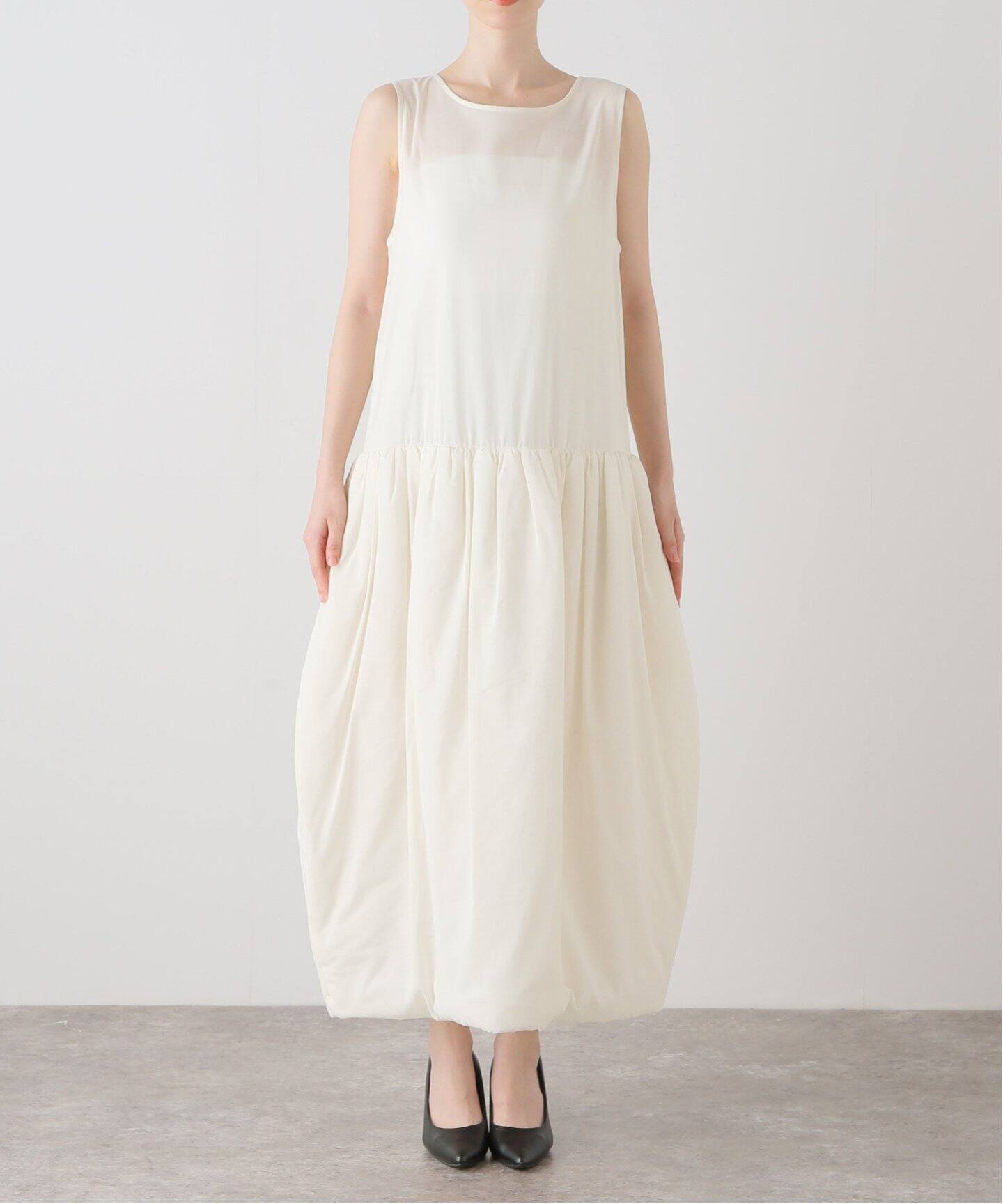 AMOMENTO/アモーメント SHEER SHIRRIG PADDED DRESS ワンピース 
