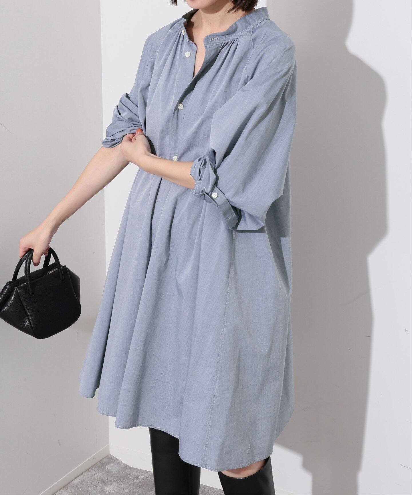 コットンAラインチュニックワンピース（シャツワンピース）｜SLOBE  