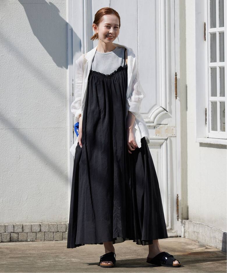 スローブイエナコットンガーゼギャザーワンピースSLOBE IENA 