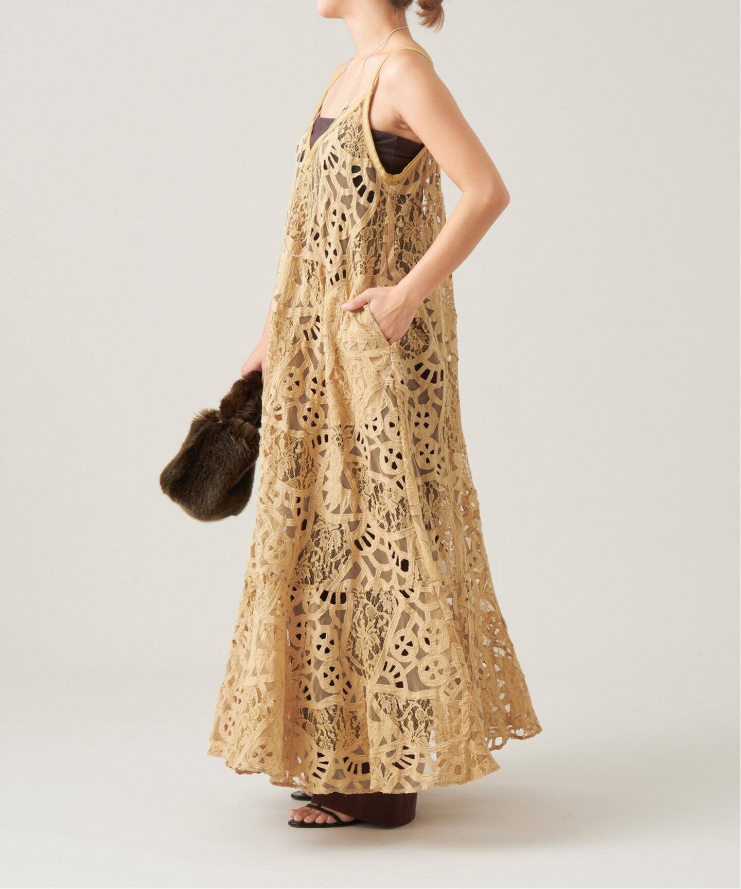 IENA LA BOUCLE カットワークレースキャミワンピース（ワンピース  