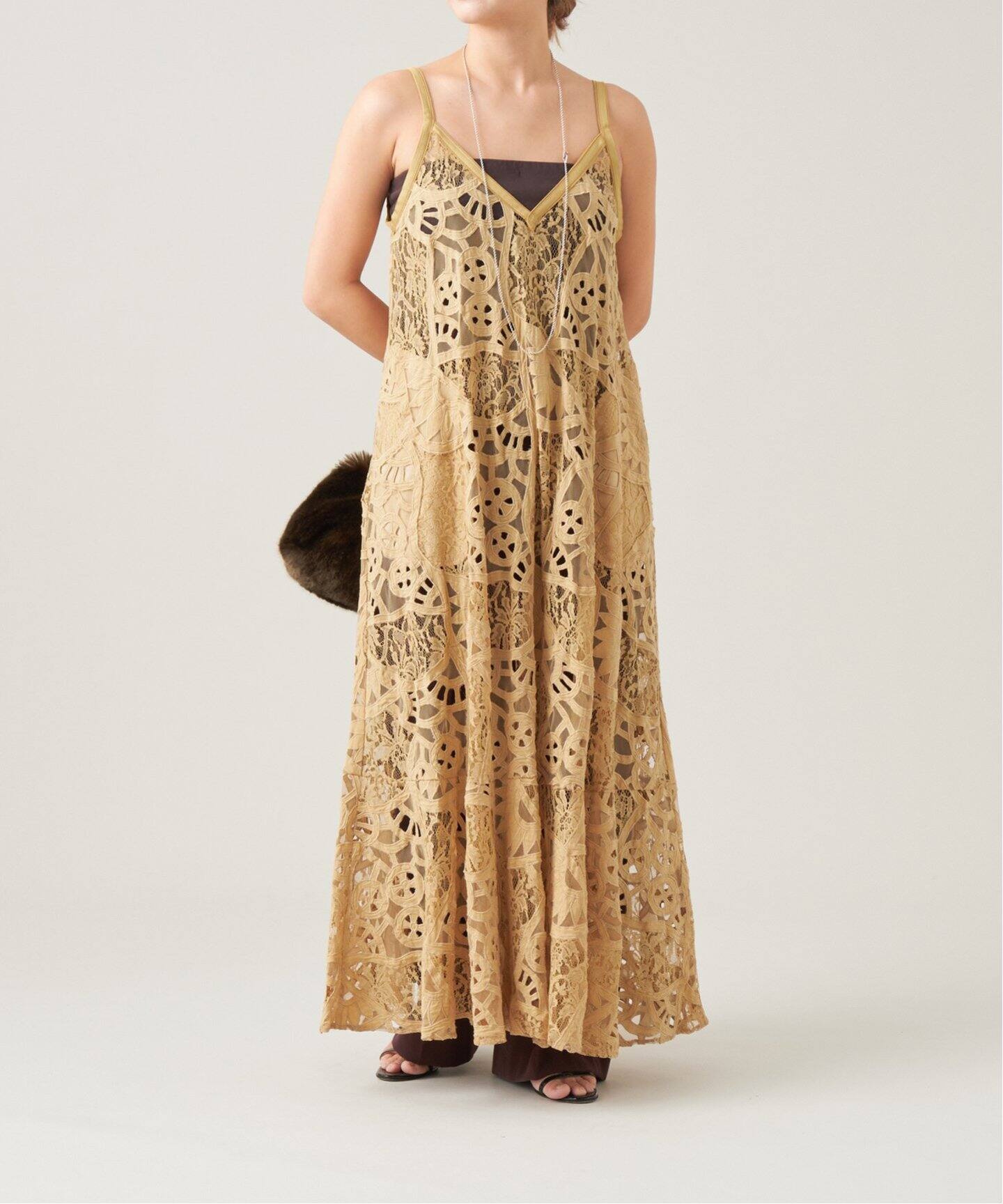 IENA LA BOUCLE カットワークレースキャミワンピース（ワンピース  