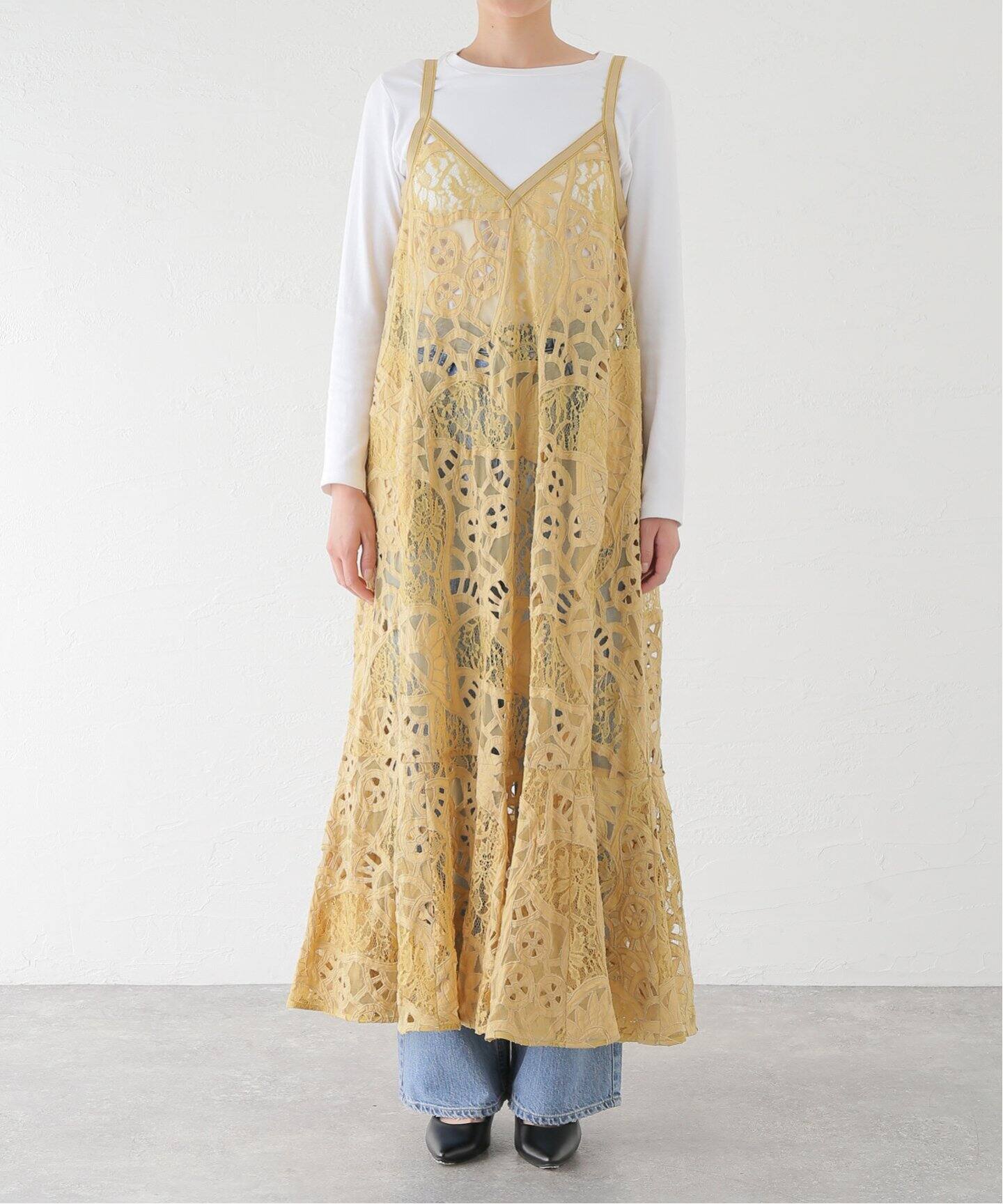 IENA LA BOUCLE カットワークレースキャミワンピース（ワンピース  