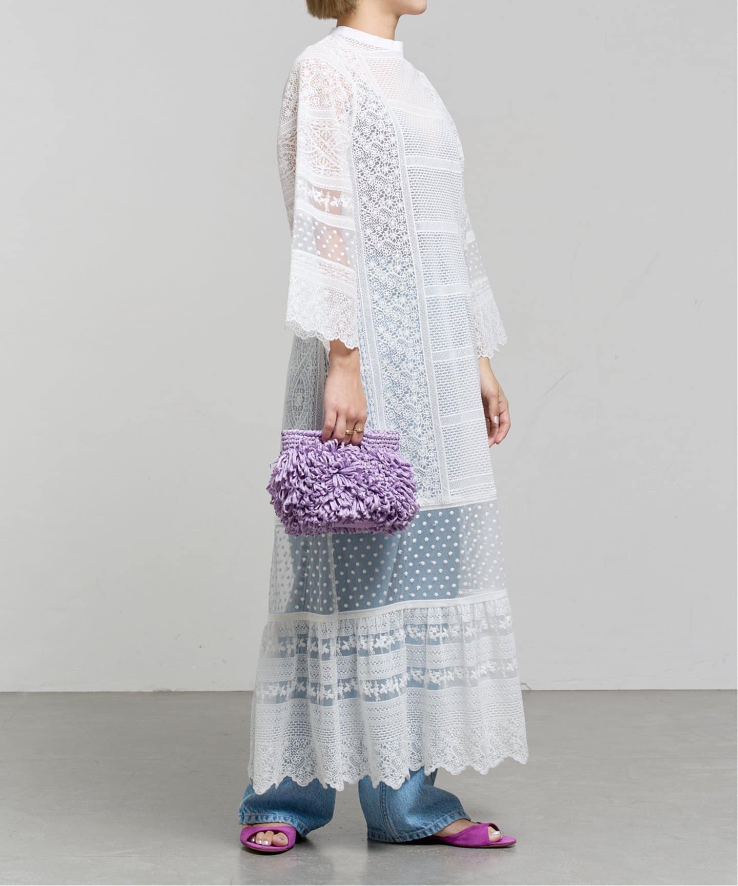 極美品✨IENA LA BOUCLE チュールエンブロイダリー ワンピース　白 IENA LA BOUCLE チュールエンブロイダリー ワンピース