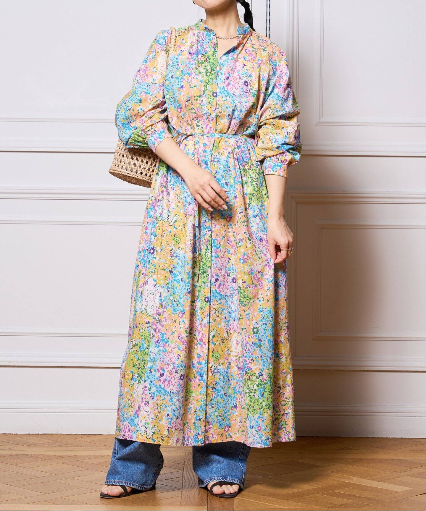 IENA LA BOUCLE フラワープリントシャツワンピース（ワンピース  